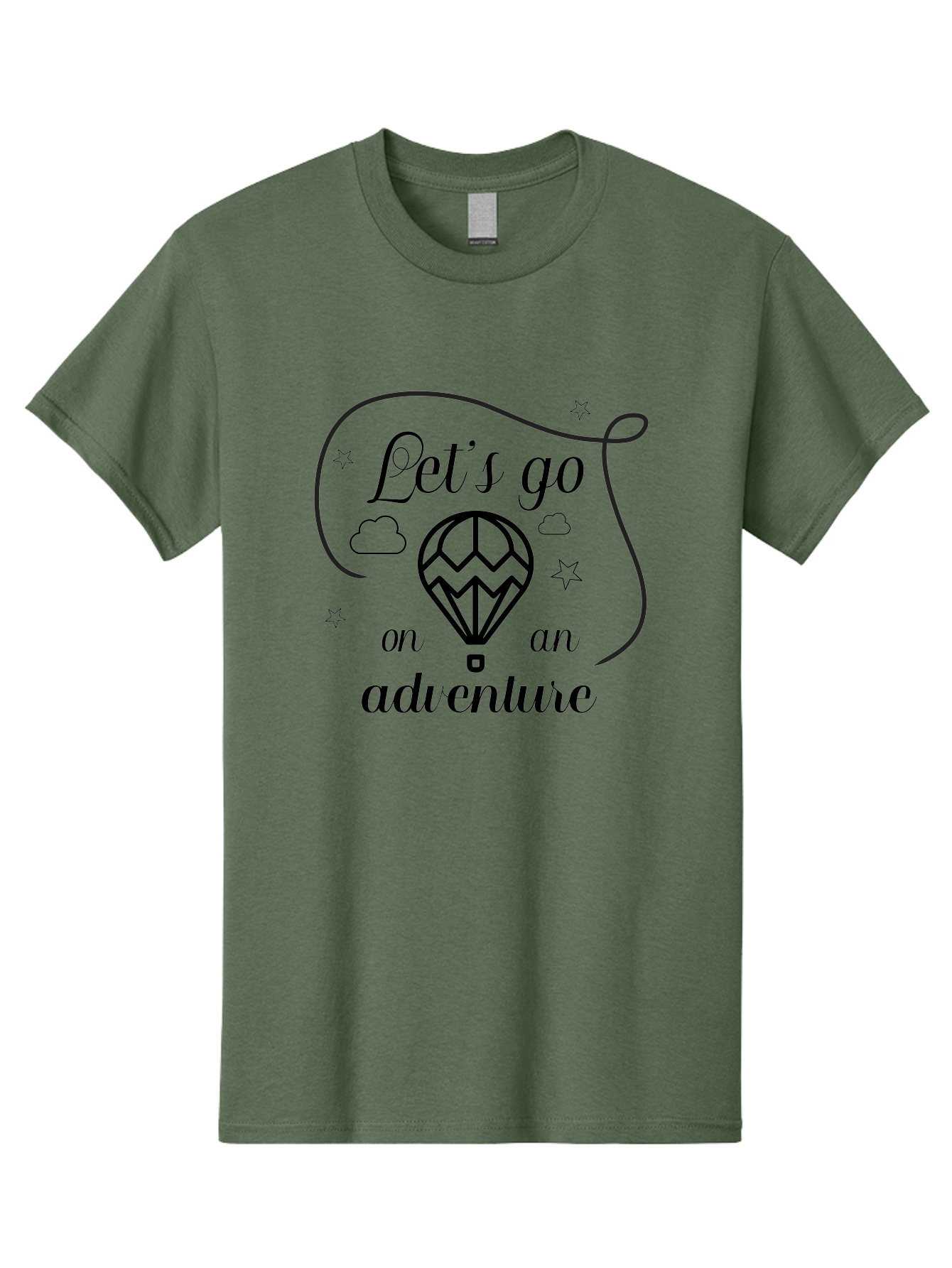 Let-S-Go-On-Adventure Men'S Graphic Tee, 100% Cotton, Comfortable Casual Summer Wear, Machine Washable, Hot Air Balloon, Adventure Travel, Inspirational Quote, Motivational Phrase, Let'S Go On Adventure, Whimsical Design, Stars, Clouds Aac935 21