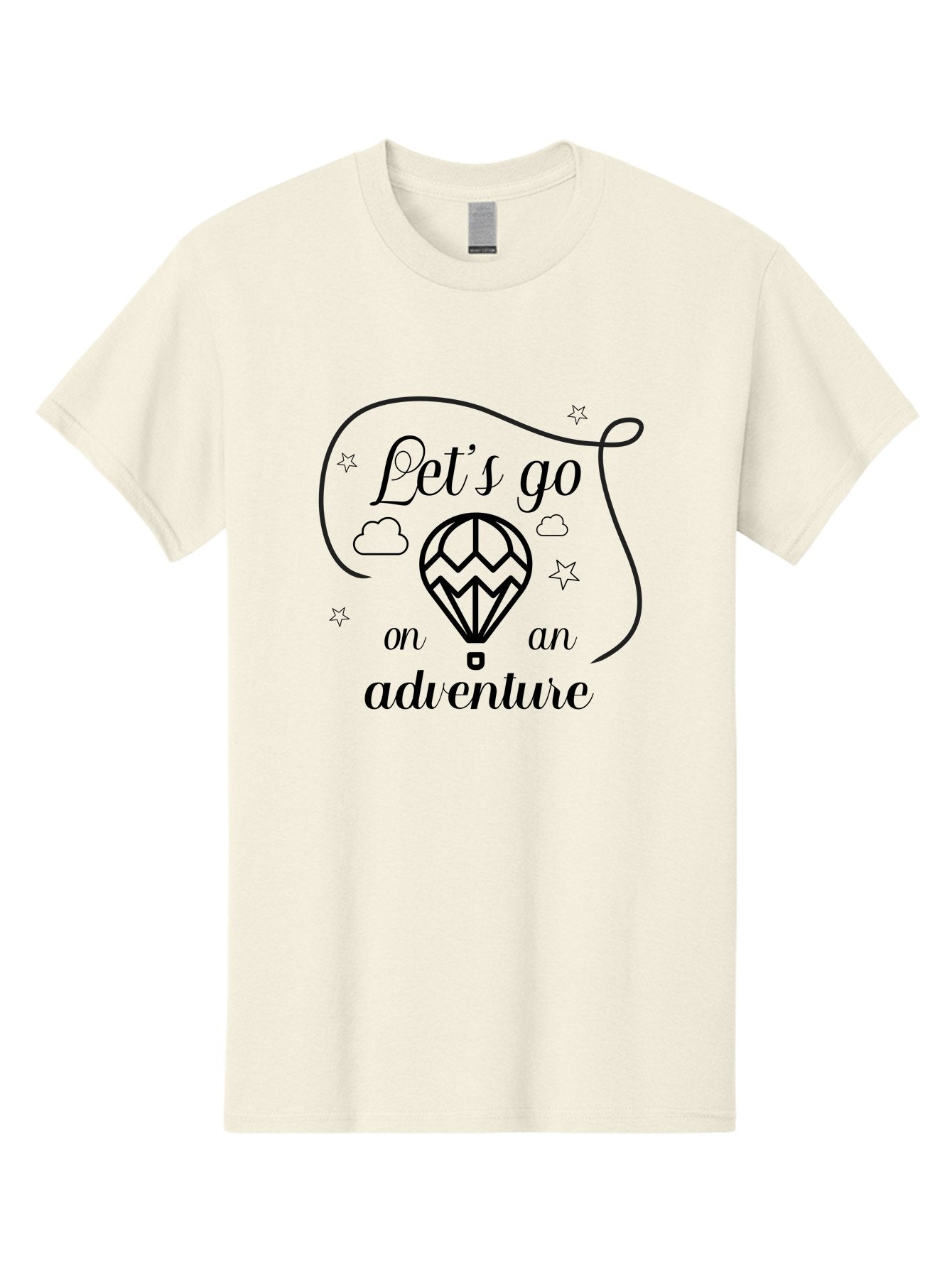 Let-S-Go-On-Adventure Men'S Graphic Tee, 100% Cotton, Comfortable Casual Summer Wear, Machine Washable, Hot Air Balloon, Adventure Travel, Inspirational Quote, Motivational Phrase, Let'S Go On Adventure, Whimsical Design, Stars, Clouds Aac935 6