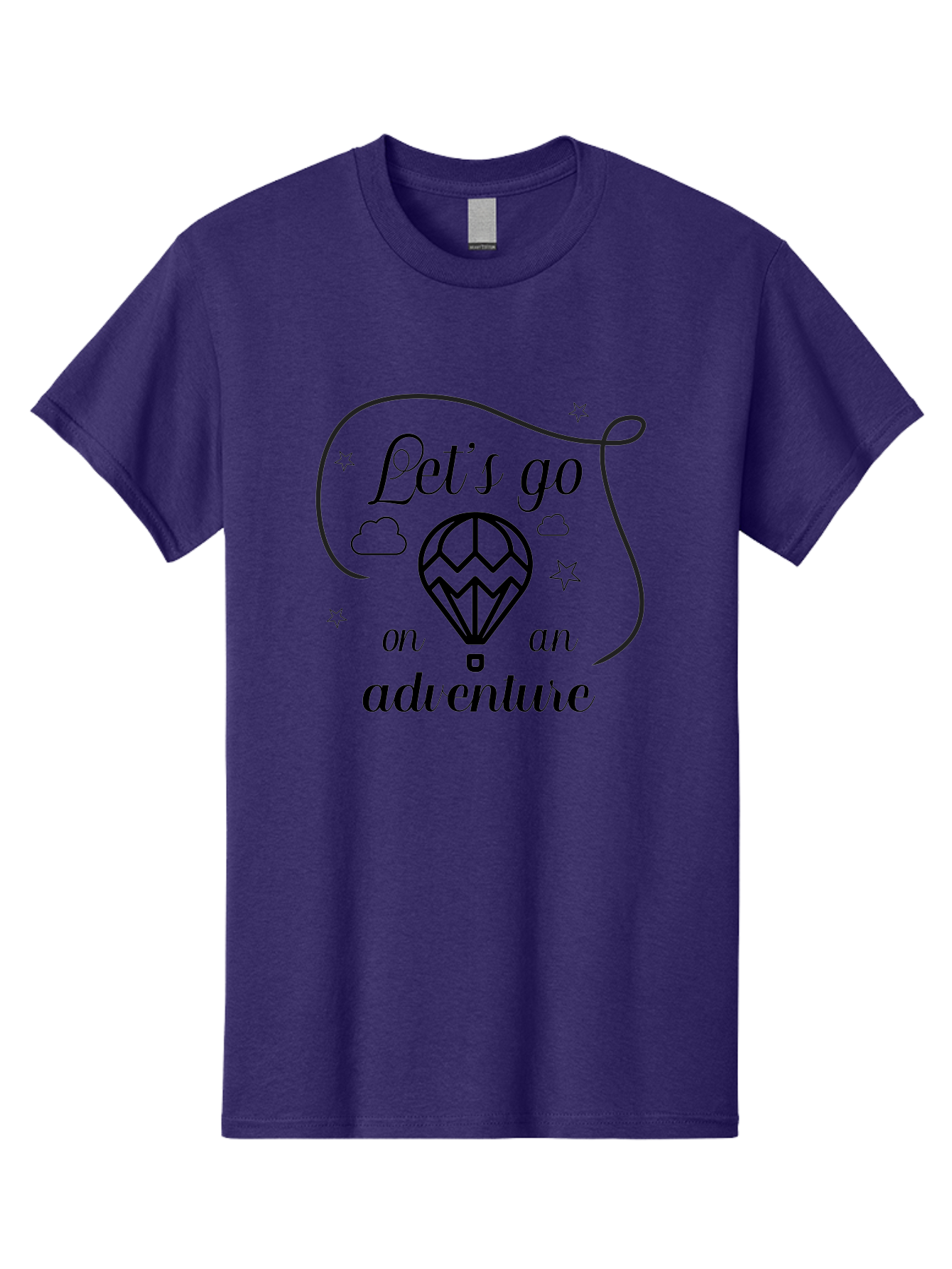 Let-S-Go-On-Adventure Men'S Graphic Tee, 100% Cotton, Comfortable Casual Summer Wear, Machine Washable, Hot Air Balloon, Adventure Travel, Inspirational Quote, Motivational Phrase, Let'S Go On Adventure, Whimsical Design, Stars, Clouds Aac935 9