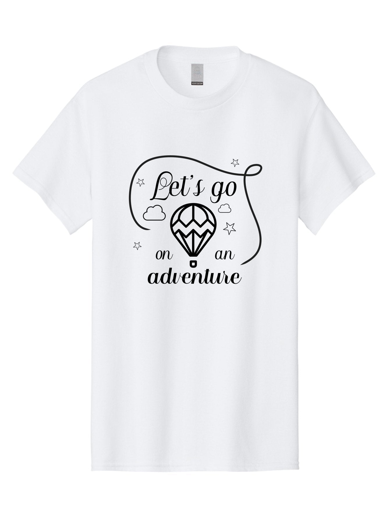 Let-S-Go-On-Adventure Men'S Graphic Tee, 100% Cotton, Comfortable Casual Summer Wear, Machine Washable, Hot Air Balloon, Adventure Travel, Inspirational Quote, Motivational Phrase, Let'S Go On Adventure, Whimsical Design, Stars, Clouds Aac935 14