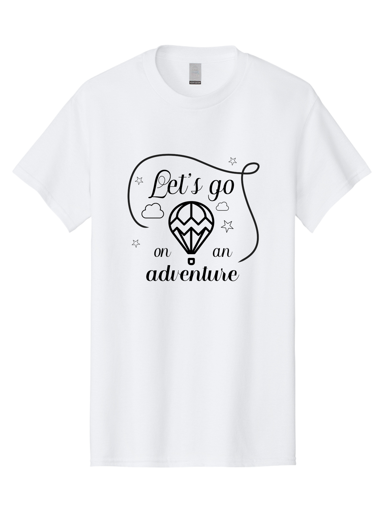 Let-S-Go-On-Adventure Men'S Graphic Tee, 100% Cotton, Comfortable Casual Summer Wear, Machine Washable, Hot Air Balloon, Adventure Travel, Inspirational Quote, Motivational Phrase, Let'S Go On Adventure, Whimsical Design, Stars, Clouds Aac935 3