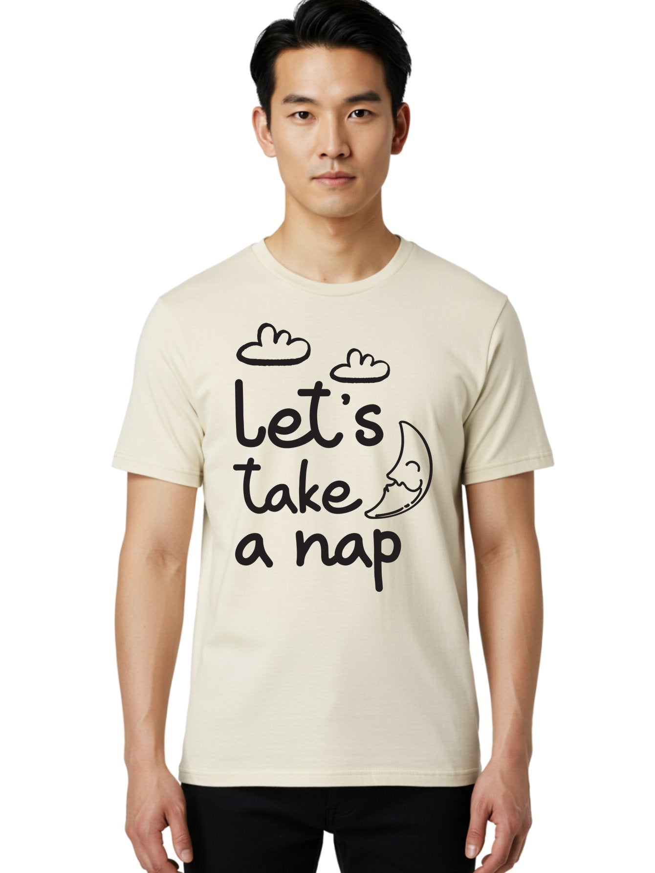 Let-S-Take-Nap Men'S Graphic Tee, 100% Cotton, Comfortable Casual Summer Wear, Machine Washable, Let'S Take Nap, Sleepy Time, Moon And Clouds, Sleep Invitation, Relaxing Quote, Funny Text, Cute Design Aac936 21
