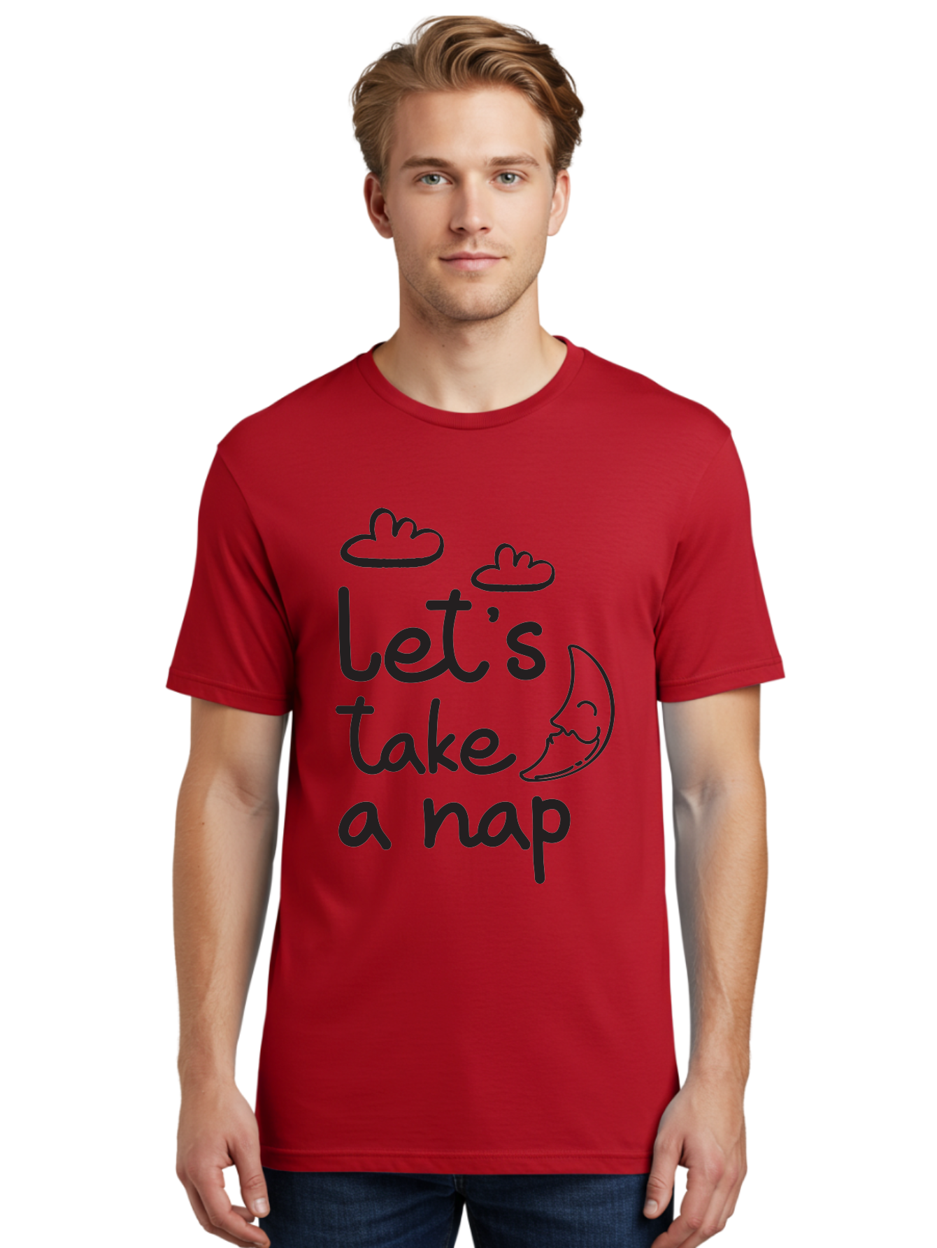 Let-S-Take-Nap Men'S Graphic Tee, 100% Cotton, Comfortable Casual Summer Wear, Machine Washable, Let'S Take Nap, Sleepy Time, Moon And Clouds, Sleep Invitation, Relaxing Quote, Funny Text, Cute Design Aac936 22