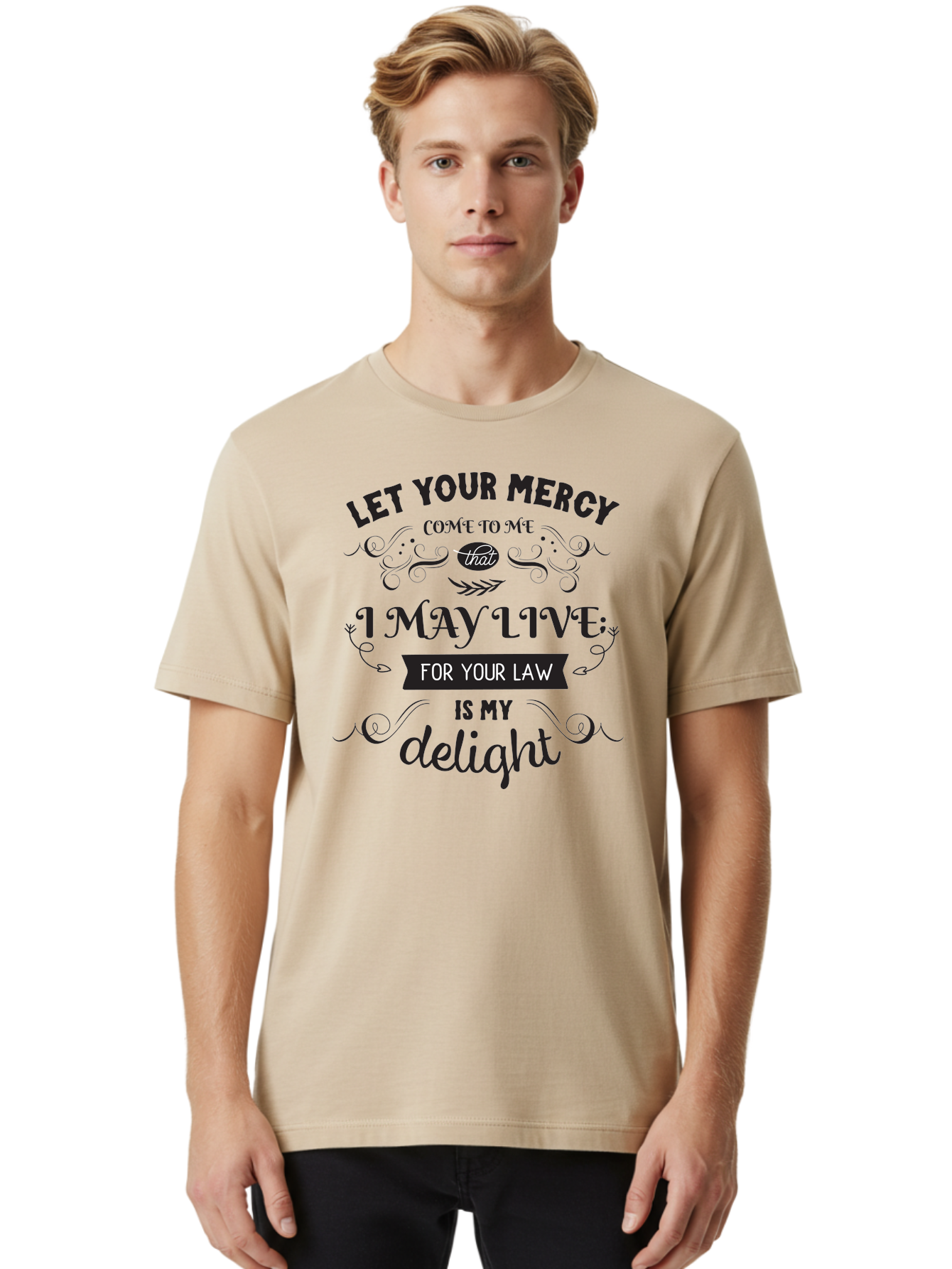 Let-Your-Mercy Men'S Graphic Tee, 100% Cotton, Comfortable Casual Summer Wear, Machine Washable, Inspirational Quote, Motivational Text, Psalm 119, Bible Verse, Spiritual Message, Faith-Based Art, Scripture Art, Decorative Typography, Aac938 26