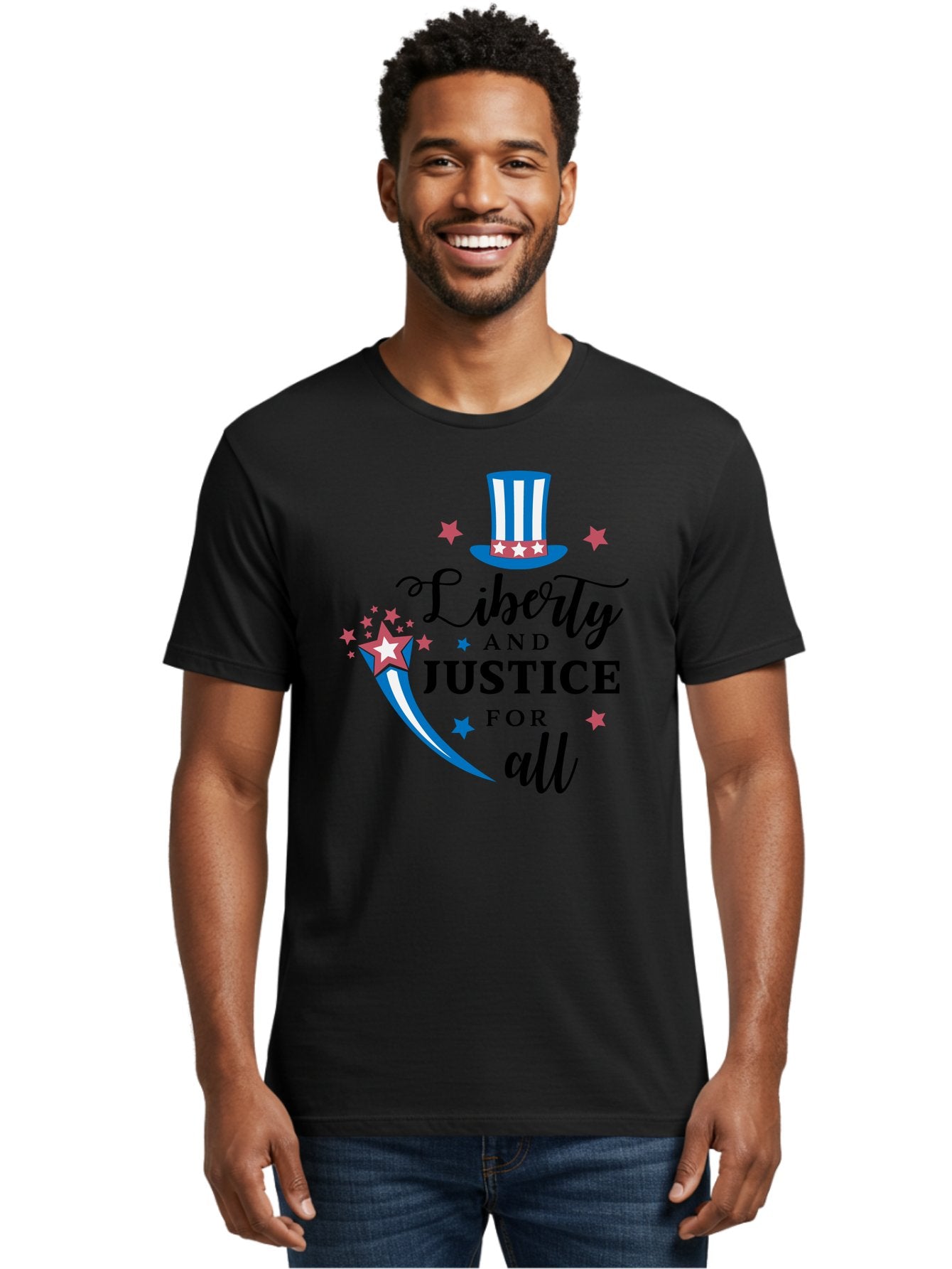 Liberty-And-Justice-For-All Men'S Graphic Tee, 100% Cotton, Comfortable Casual Summer Wear, Machine Washable, Liberty, Justice For All, Patriotic Theme, American Values, Freedom, Equality, Stars And Stripes, 4Th Of July, Independence Day, Aac939 20