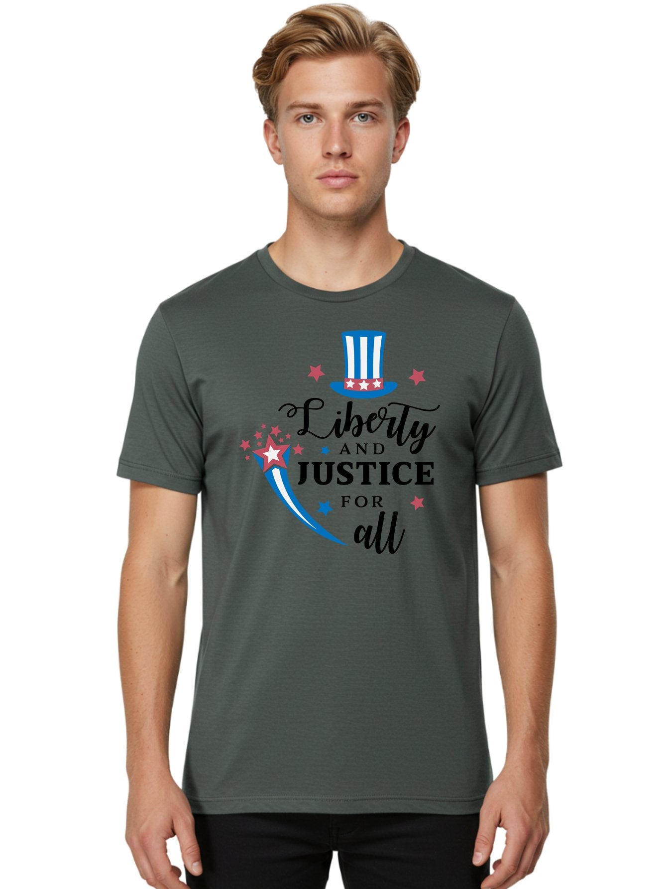 Liberty-And-Justice-For-All Men'S Graphic Tee, 100% Cotton, Comfortable Casual Summer Wear, Machine Washable, Liberty, Justice For All, Patriotic Theme, American Values, Freedom, Equality, Stars And Stripes, 4Th Of July, Independence Day, Aac939 23