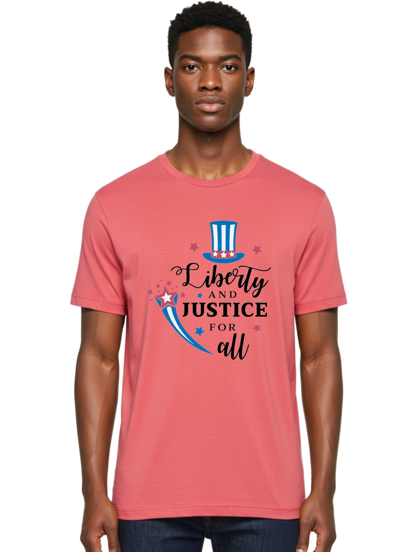 Liberty-And-Justice-For-All Men'S Graphic Tee, 100% Cotton, Comfortable Casual Summer Wear, Machine Washable, Liberty, Justice For All, Patriotic Theme, American Values, Freedom, Equality, Stars And Stripes, 4Th Of July, Independence Day, Aac939 27