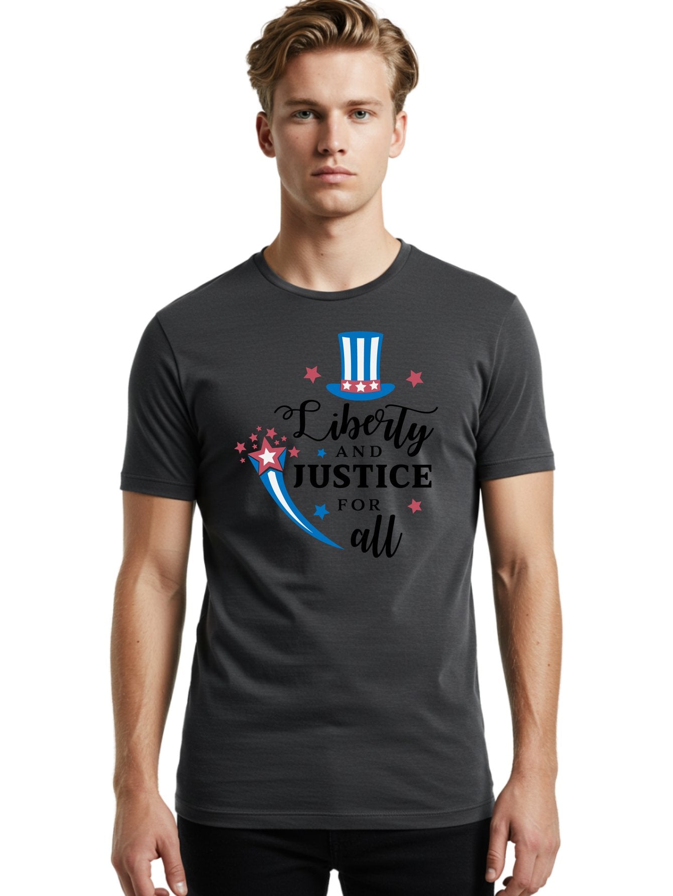 Liberty-And-Justice-For-All Men'S Graphic Tee, 100% Cotton, Comfortable Casual Summer Wear, Machine Washable, Liberty, Justice For All, Patriotic Theme, American Values, Freedom, Equality, Stars And Stripes, 4Th Of July, Independence Day, Aac939 18
