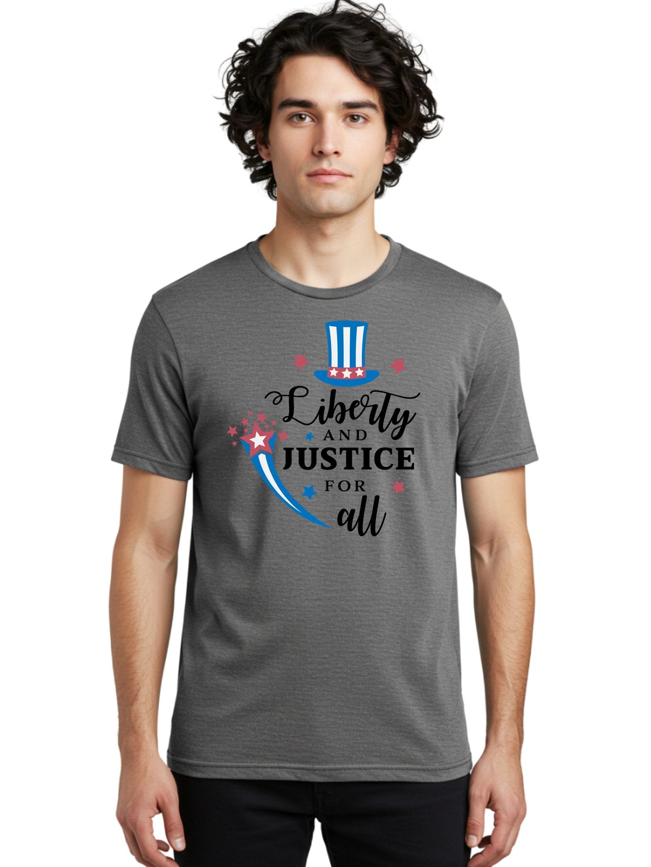 Liberty-And-Justice-For-All Men'S Graphic Tee, 100% Cotton, Comfortable Casual Summer Wear, Machine Washable, Liberty, Justice For All, Patriotic Theme, American Values, Freedom, Equality, Stars And Stripes, 4Th Of July, Independence Day, Aac939 26