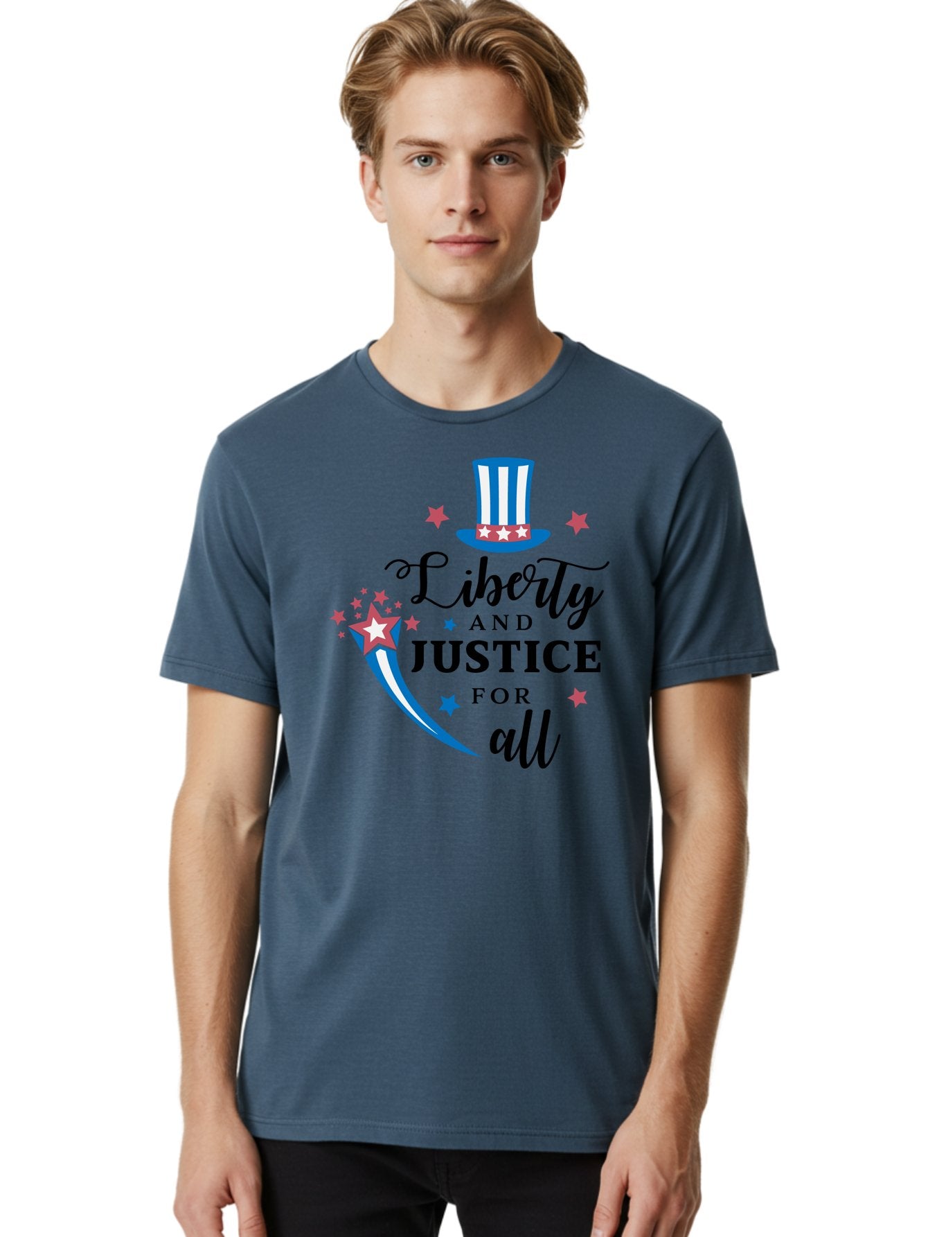 Liberty-And-Justice-For-All Men'S Graphic Tee, 100% Cotton, Comfortable Casual Summer Wear, Machine Washable, Liberty, Justice For All, Patriotic Theme, American Values, Freedom, Equality, Stars And Stripes, 4Th Of July, Independence Day, Aac939 16