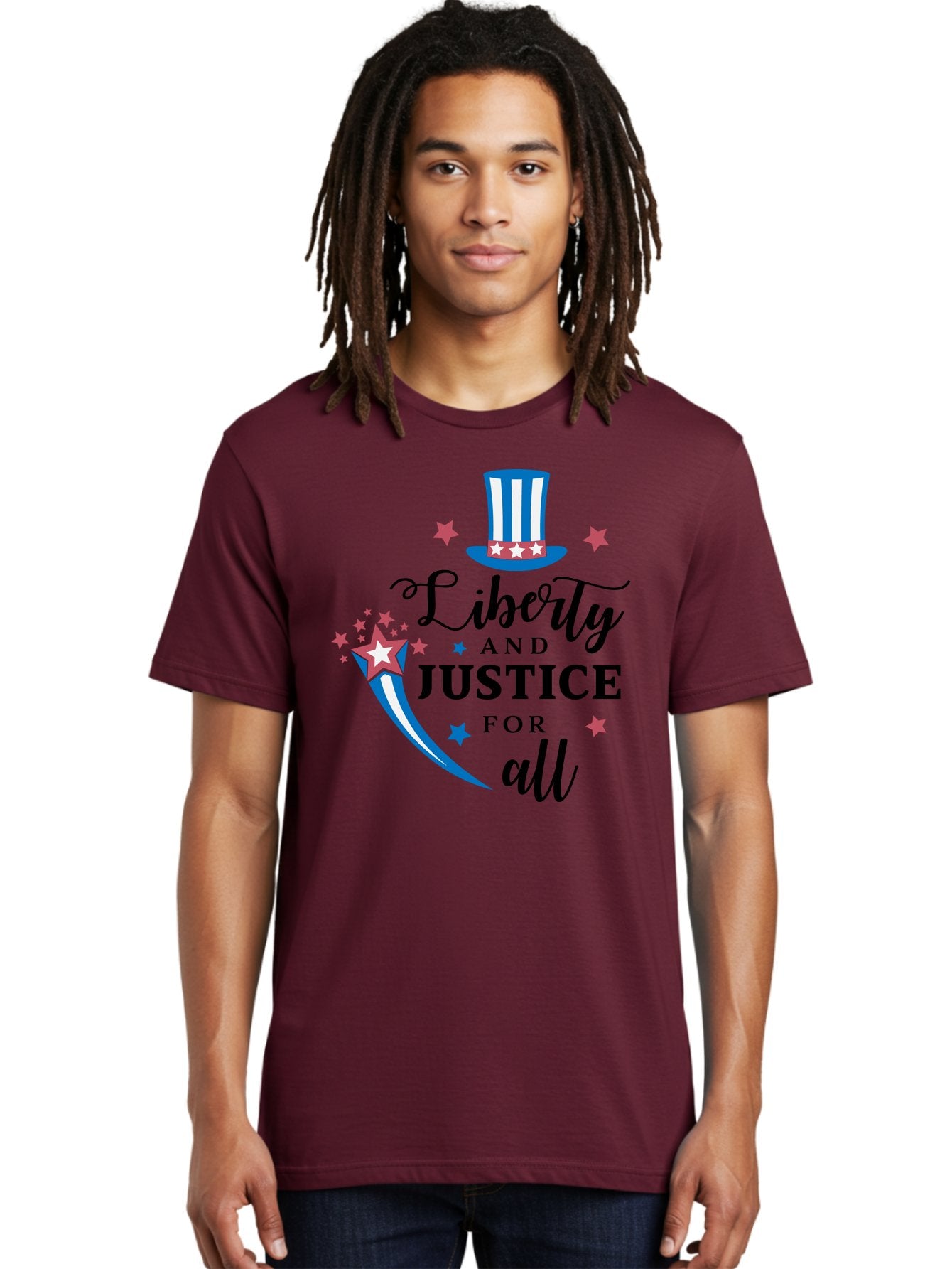 Liberty-And-Justice-For-All Men'S Graphic Tee, 100% Cotton, Comfortable Casual Summer Wear, Machine Washable, Liberty, Justice For All, Patriotic Theme, American Values, Freedom, Equality, Stars And Stripes, 4Th Of July, Independence Day, Aac939 28