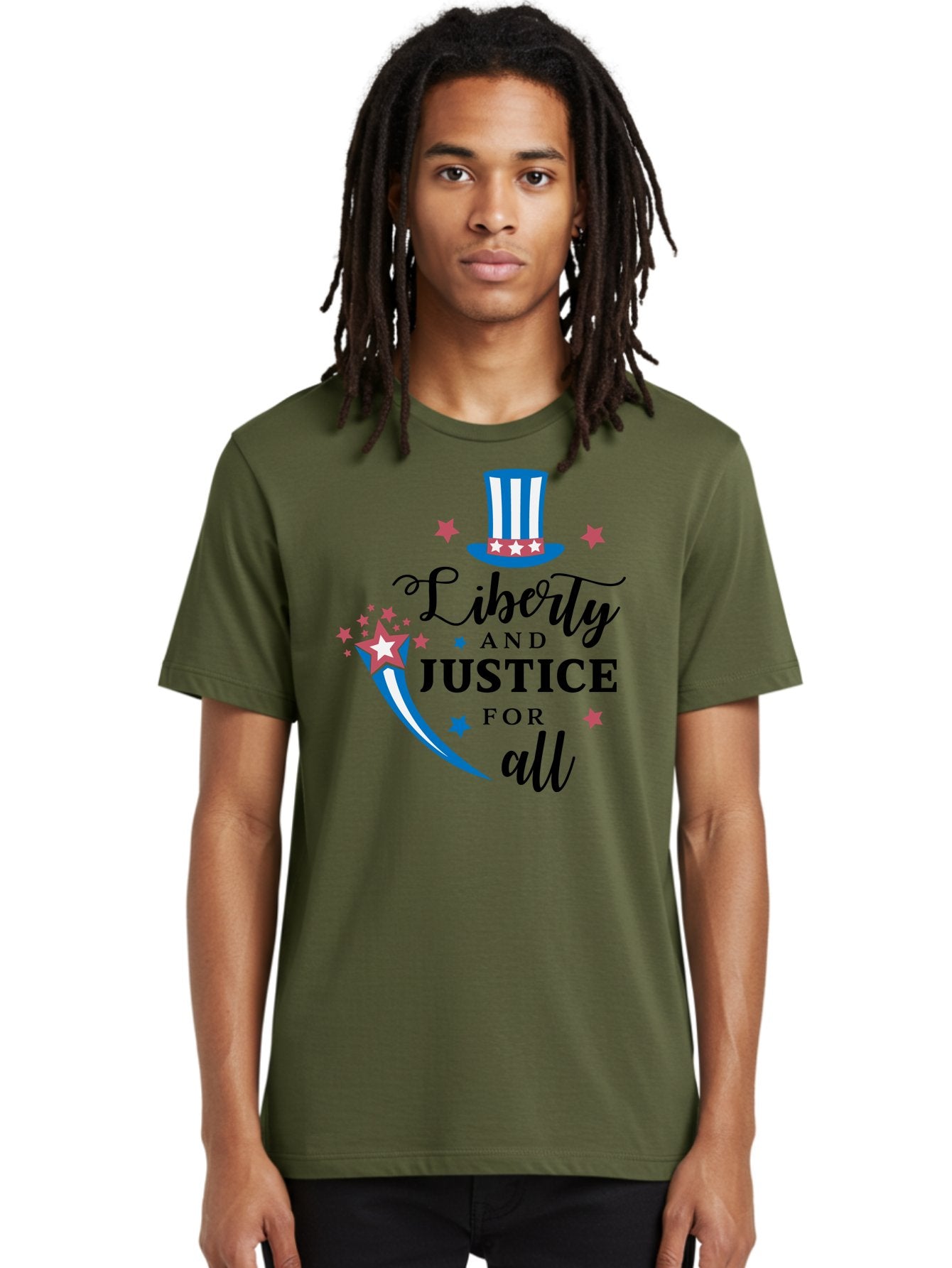 Liberty-And-Justice-For-All Men'S Graphic Tee, 100% Cotton, Comfortable Casual Summer Wear, Machine Washable, Liberty, Justice For All, Patriotic Theme, American Values, Freedom, Equality, Stars And Stripes, 4Th Of July, Independence Day, Aac939 30