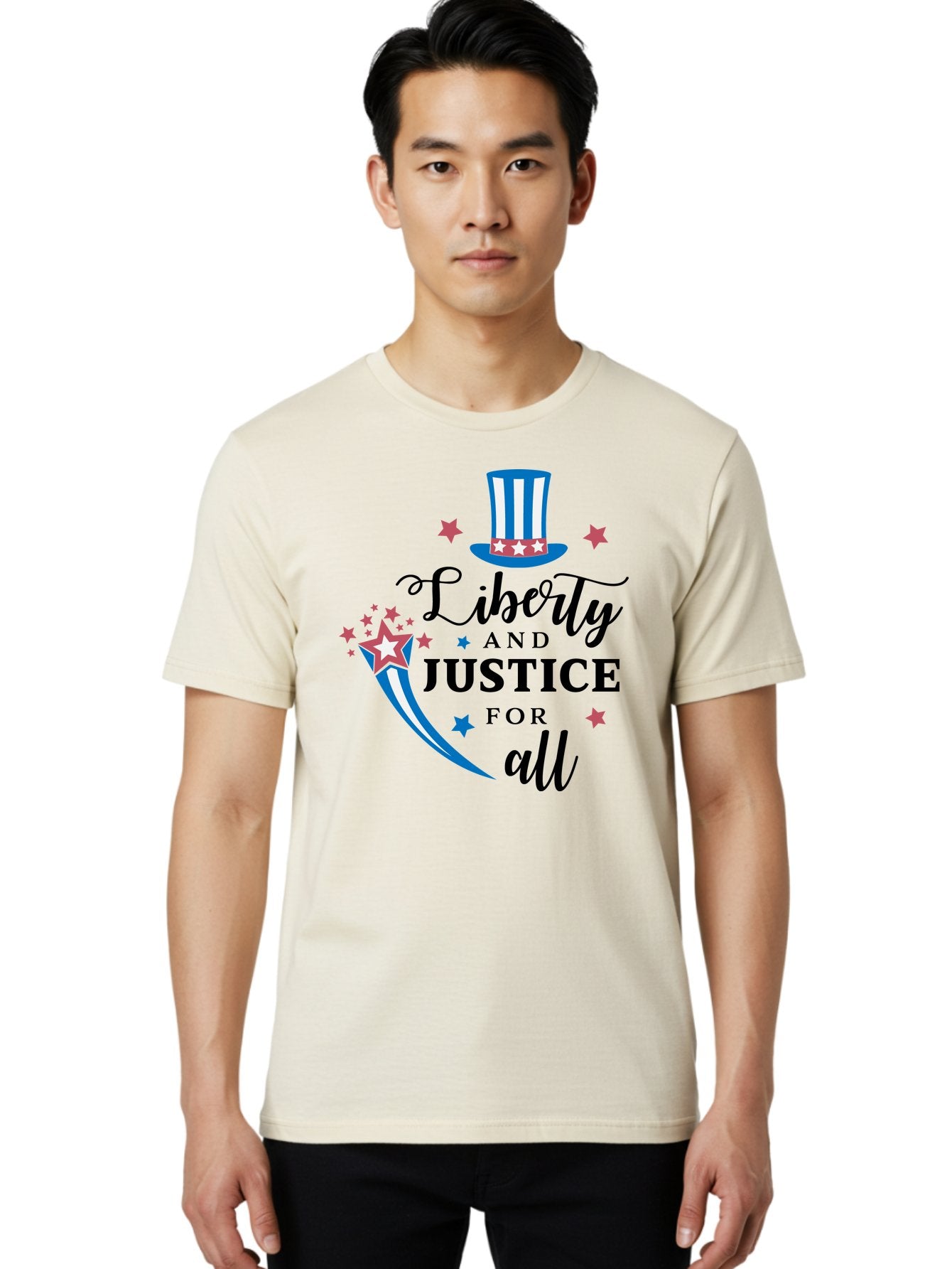 Liberty-And-Justice-For-All Men'S Graphic Tee, 100% Cotton, Comfortable Casual Summer Wear, Machine Washable, Liberty, Justice For All, Patriotic Theme, American Values, Freedom, Equality, Stars And Stripes, 4Th Of July, Independence Day, Aac939 22