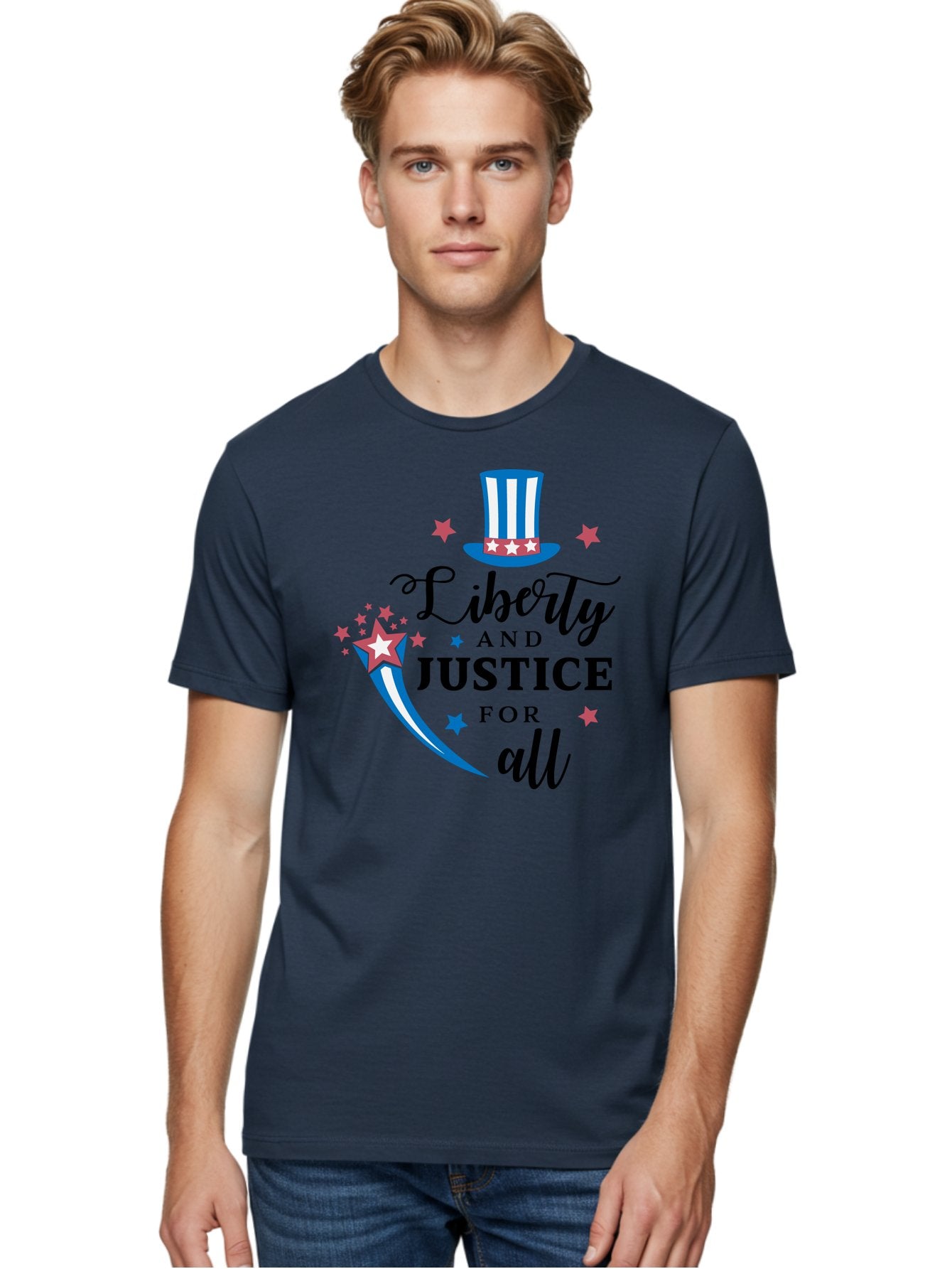 Liberty-And-Justice-For-All Men'S Graphic Tee, 100% Cotton, Comfortable Casual Summer Wear, Machine Washable, Liberty, Justice For All, Patriotic Theme, American Values, Freedom, Equality, Stars And Stripes, 4Th Of July, Independence Day, Aac939 29