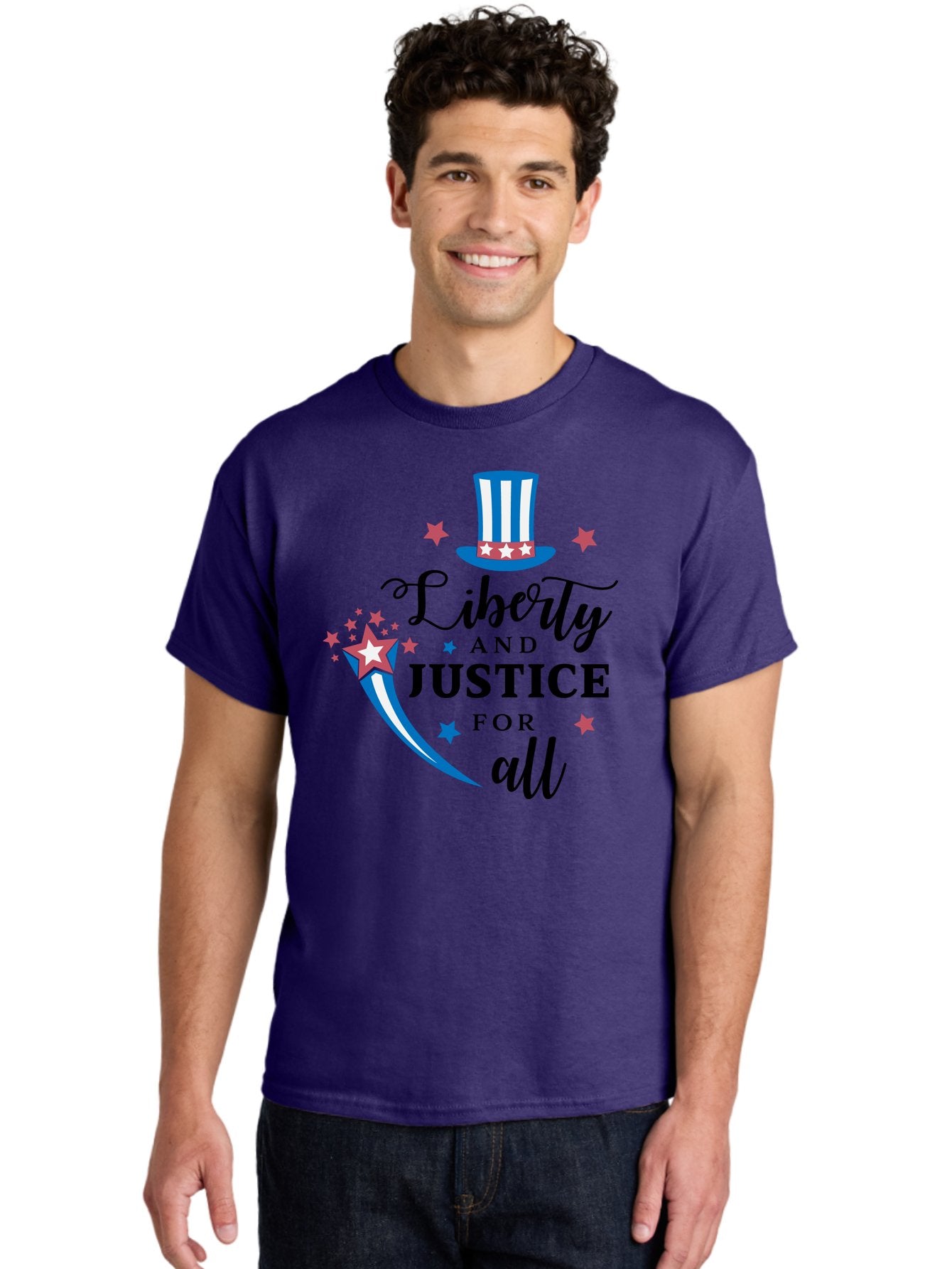 Liberty-And-Justice-For-All Men'S Graphic Tee, 100% Cotton, Comfortable Casual Summer Wear, Machine Washable, Liberty, Justice For All, Patriotic Theme, American Values, Freedom, Equality, Stars And Stripes, 4Th Of July, Independence Day, Aac939 17