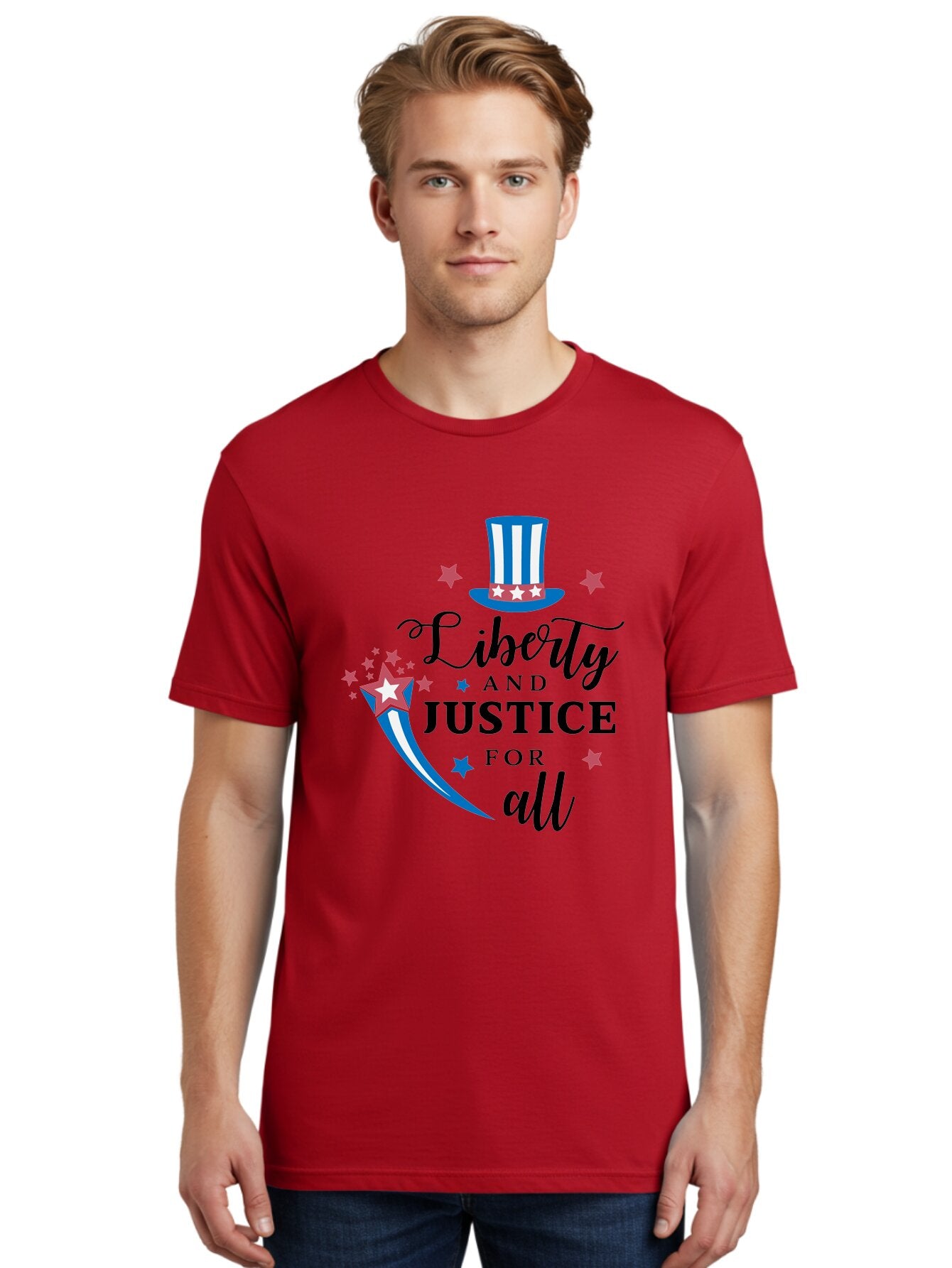 Liberty-And-Justice-For-All Men'S Graphic Tee, 100% Cotton, Comfortable Casual Summer Wear, Machine Washable, Liberty, Justice For All, Patriotic Theme, American Values, Freedom, Equality, Stars And Stripes, 4Th Of July, Independence Day, Aac939 21