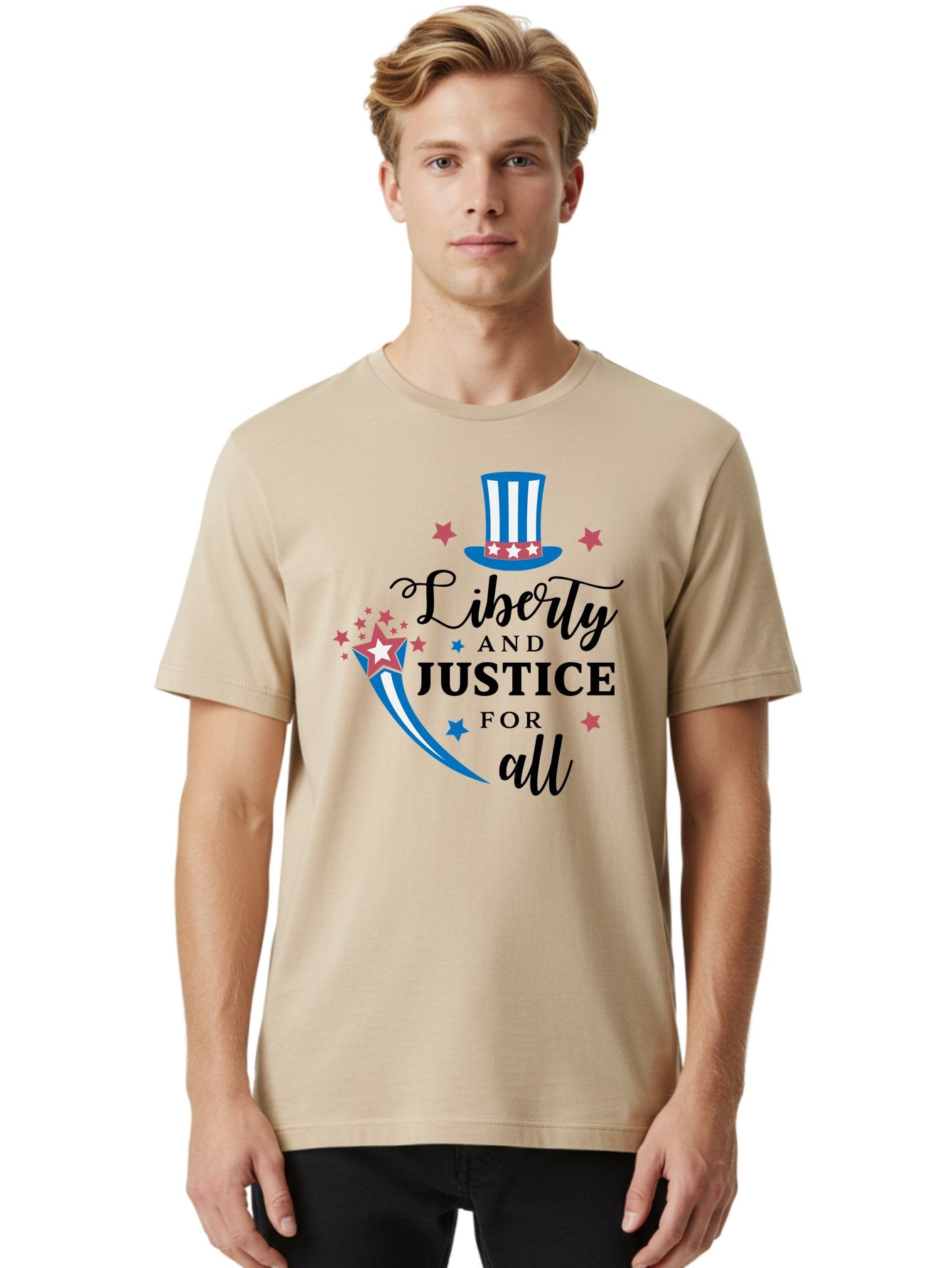 Liberty-And-Justice-For-All Men'S Graphic Tee, 100% Cotton, Comfortable Casual Summer Wear, Machine Washable, Liberty, Justice For All, Patriotic Theme, American Values, Freedom, Equality, Stars And Stripes, 4Th Of July, Independence Day, Aac939 19
