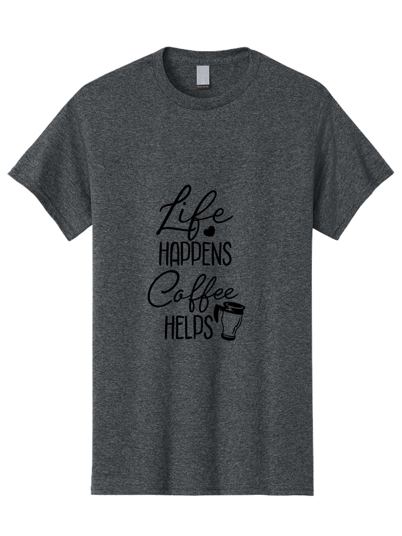 Life-Happens-Coffee-Helps-1 Men'S Graphic Tee, 100% Cotton, Comfortable Casual Summer Wear, Machine Washable, Coffee Lover Quote, Coffee Mug Graphic, Motivational Phrase, Black Typography, Coffee Culture, Daily Motivation, Coffee Inspiration, Aac941 11