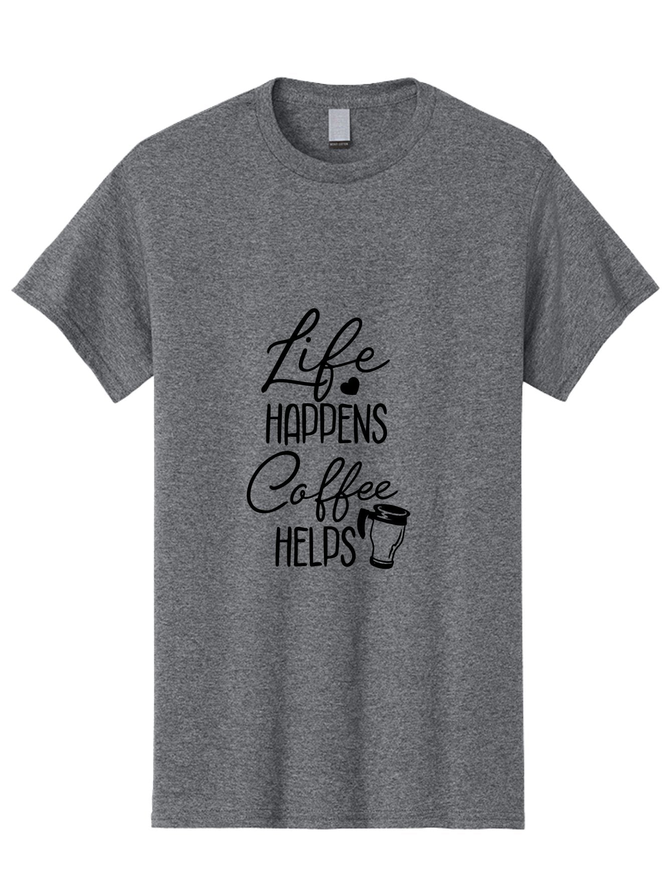 Life-Happens-Coffee-Helps-1 Men'S Graphic Tee, 100% Cotton, Comfortable Casual Summer Wear, Machine Washable, Coffee Lover Quote, Coffee Mug Graphic, Motivational Phrase, Black Typography, Coffee Culture, Daily Motivation, Coffee Inspiration, Aac941