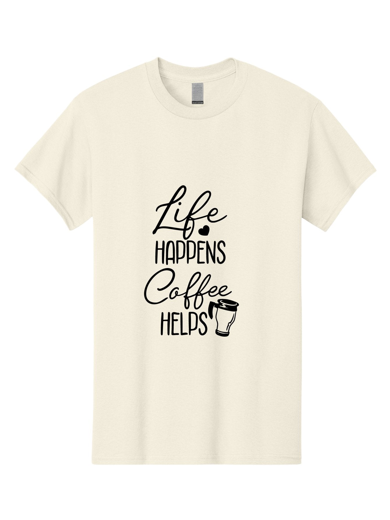Life-Happens-Coffee-Helps-1 Men'S Graphic Tee, 100% Cotton, Comfortable Casual Summer Wear, Machine Washable, Coffee Lover Quote, Coffee Mug Graphic, Motivational Phrase, Black Typography, Coffee Culture, Daily Motivation, Coffee Inspiration, Aac941 10