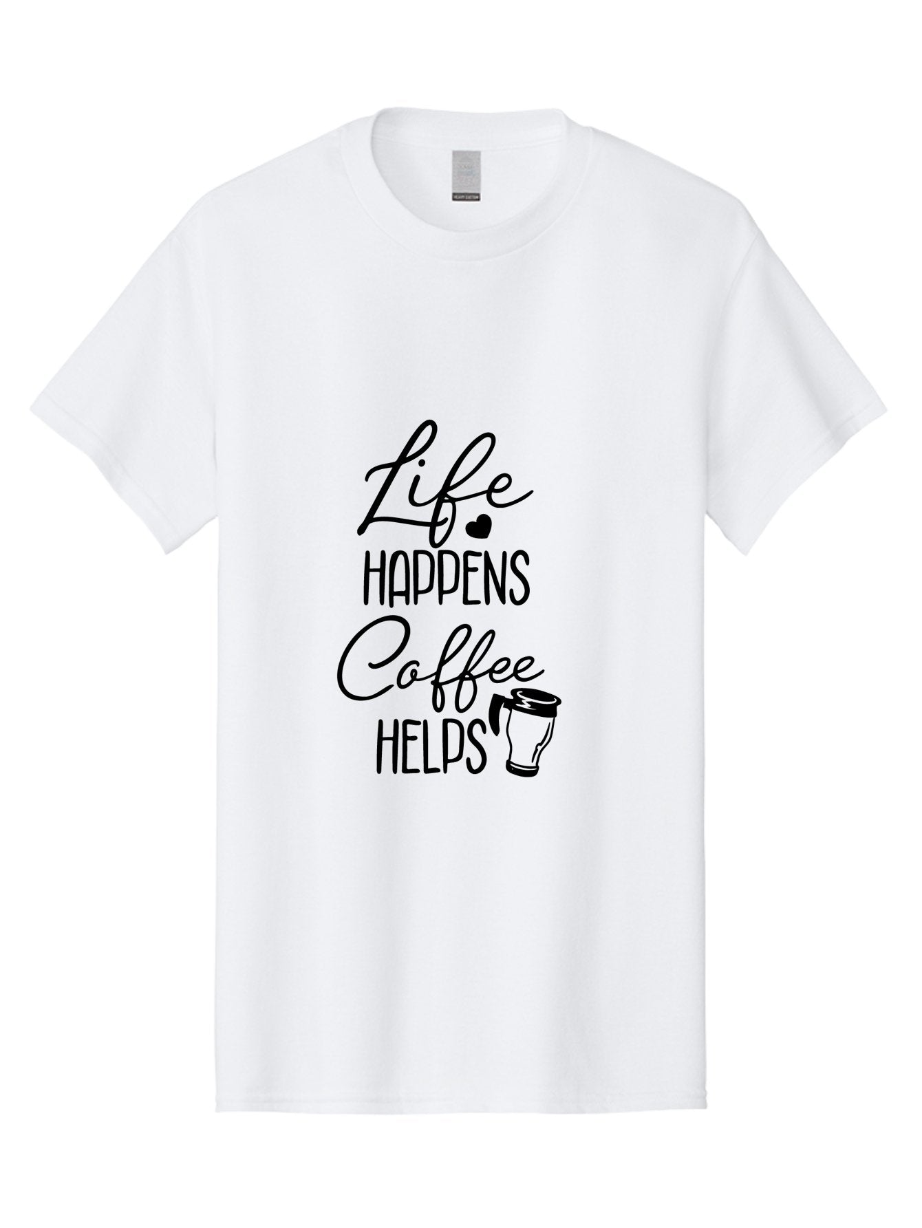Life-Happens-Coffee-Helps-1 Men'S Graphic Tee, 100% Cotton, Comfortable Casual Summer Wear, Machine Washable, Coffee Lover Quote, Coffee Mug Graphic, Motivational Phrase, Black Typography, Coffee Culture, Daily Motivation, Coffee Inspiration, Aac941 6