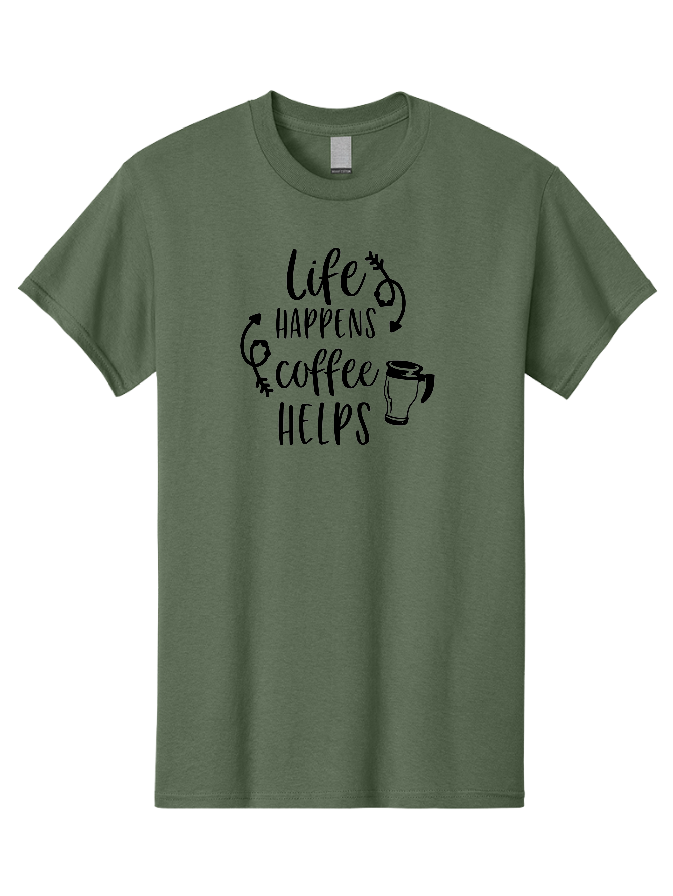 Life-Happens-Coffee-Helps Men'S Graphic Tee, 100% Cotton, Comfortable Casual Summer Wear, Machine Washable, Coffee Quote, Morning Motivation, Coffee Lover, Coffee Break, Daily Grind, Coffee Culture, Funny Quote Aac942 7