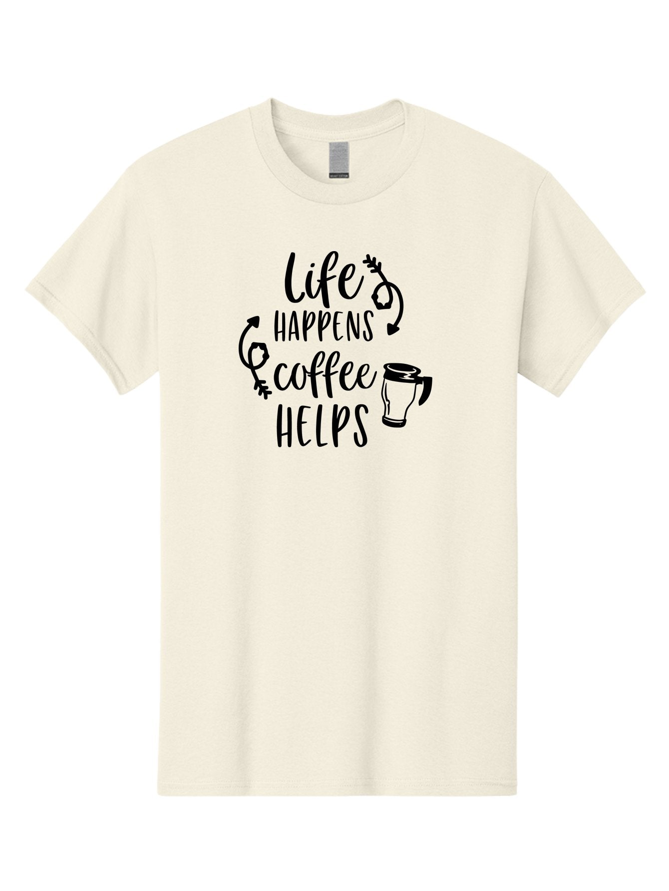 Life-Happens-Coffee-Helps Men'S Graphic Tee, 100% Cotton, Comfortable Casual Summer Wear, Machine Washable, Coffee Quote, Morning Motivation, Coffee Lover, Coffee Break, Daily Grind, Coffee Culture, Funny Quote Aac942 12
