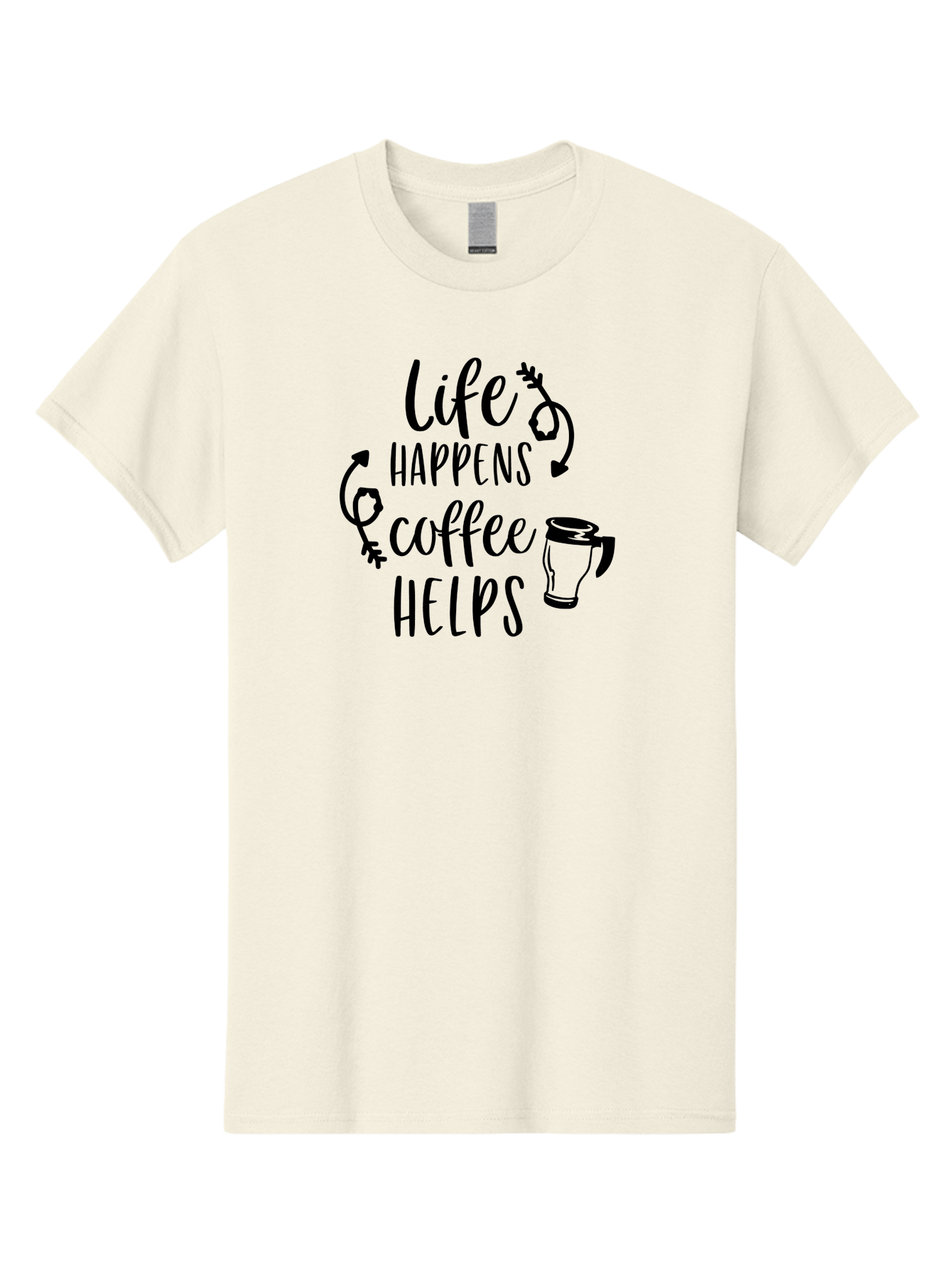 Life-Happens-Coffee-Helps Men'S Graphic Tee, 100% Cotton, Comfortable Casual Summer Wear, Machine Washable, Coffee Quote, Morning Motivation, Coffee Lover, Coffee Break, Daily Grind, Coffee Culture, Funny Quote Aac942 5