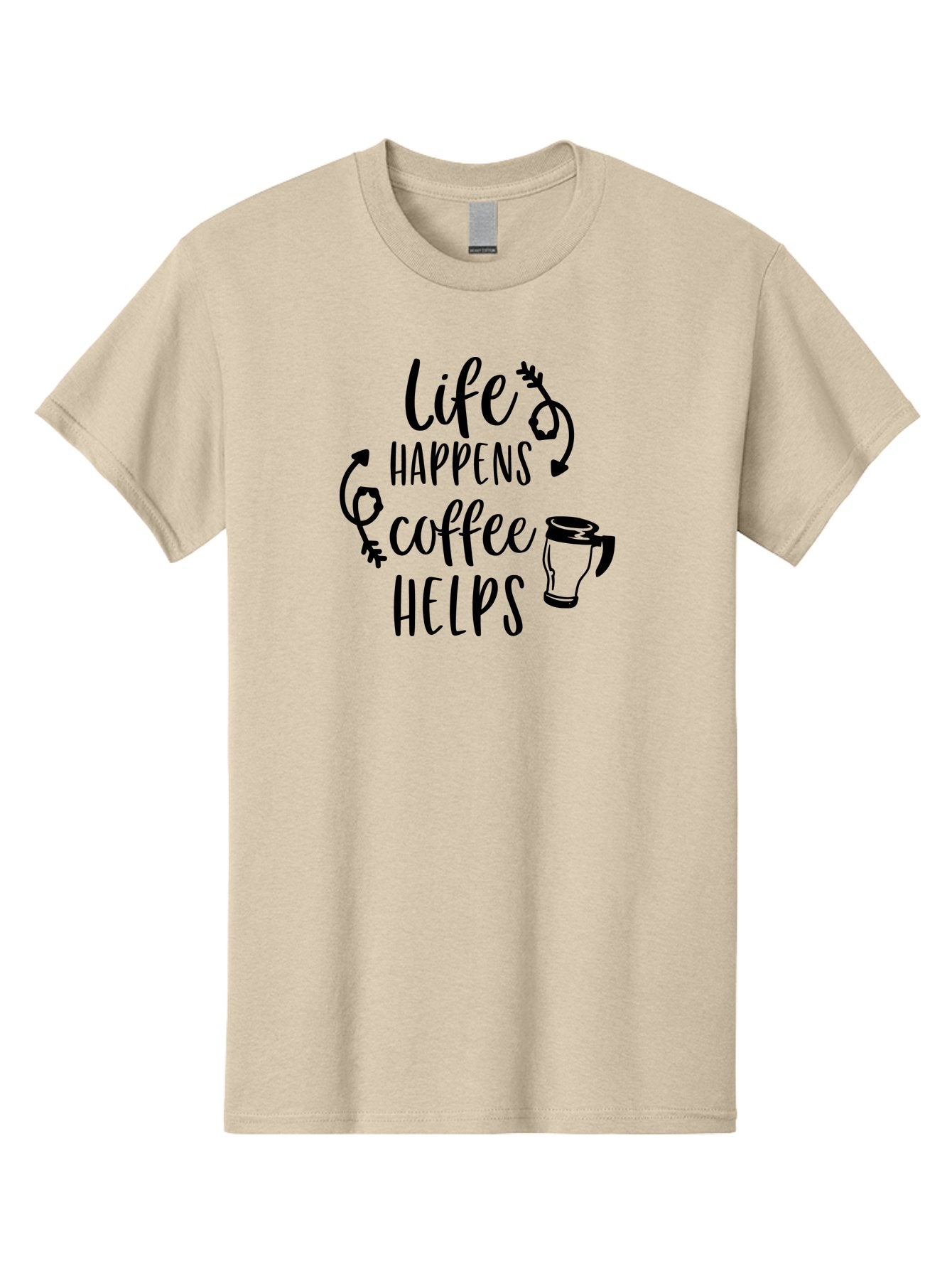 Life-Happens-Coffee-Helps Men'S Graphic Tee, 100% Cotton, Comfortable Casual Summer Wear, Machine Washable, Coffee Quote, Morning Motivation, Coffee Lover, Coffee Break, Daily Grind, Coffee Culture, Funny Quote Aac942