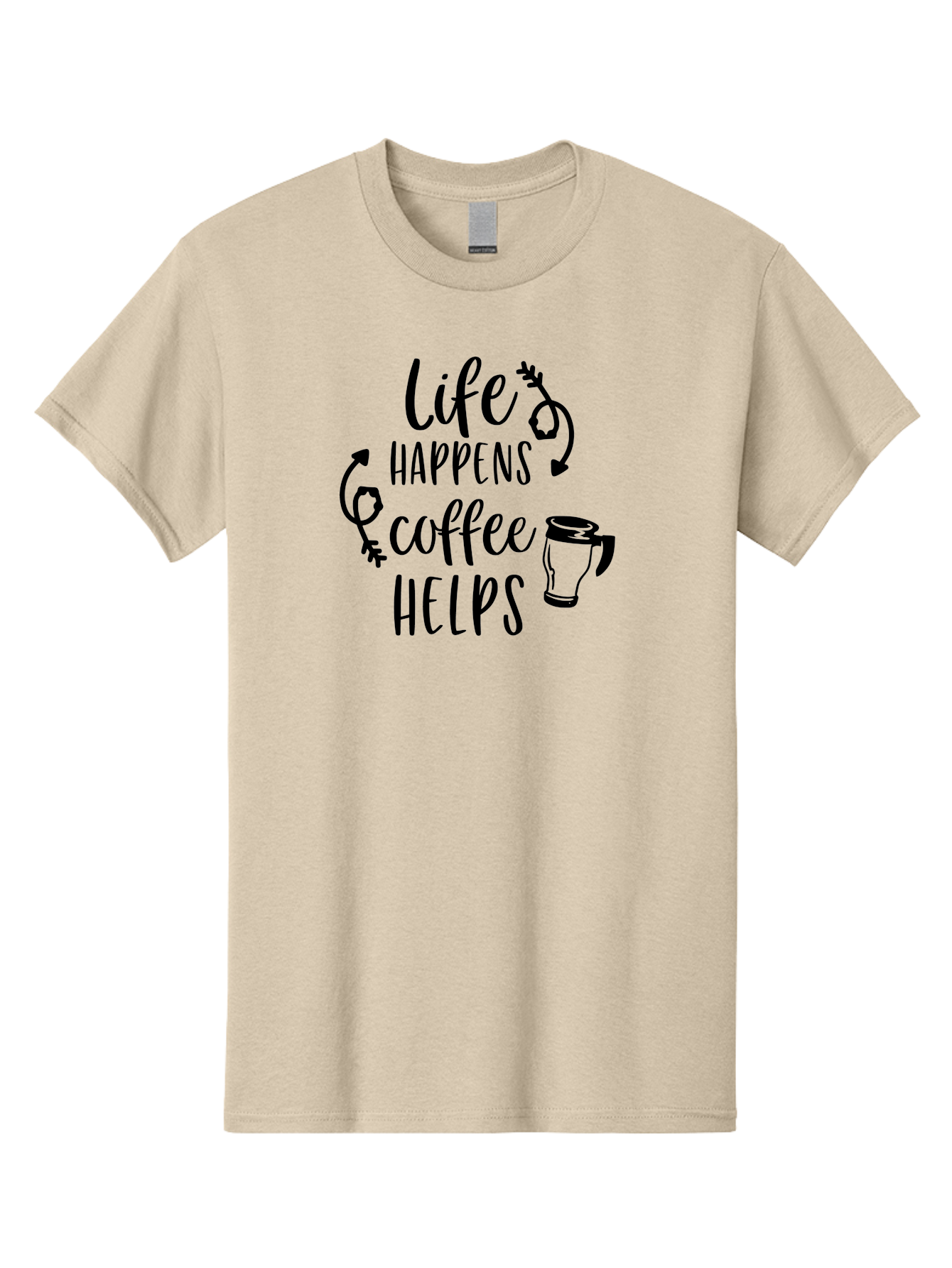 Life-Happens-Coffee-Helps Men'S Graphic Tee, 100% Cotton, Comfortable Casual Summer Wear, Machine Washable, Coffee Quote, Morning Motivation, Coffee Lover, Coffee Break, Daily Grind, Coffee Culture, Funny Quote Aac942 19