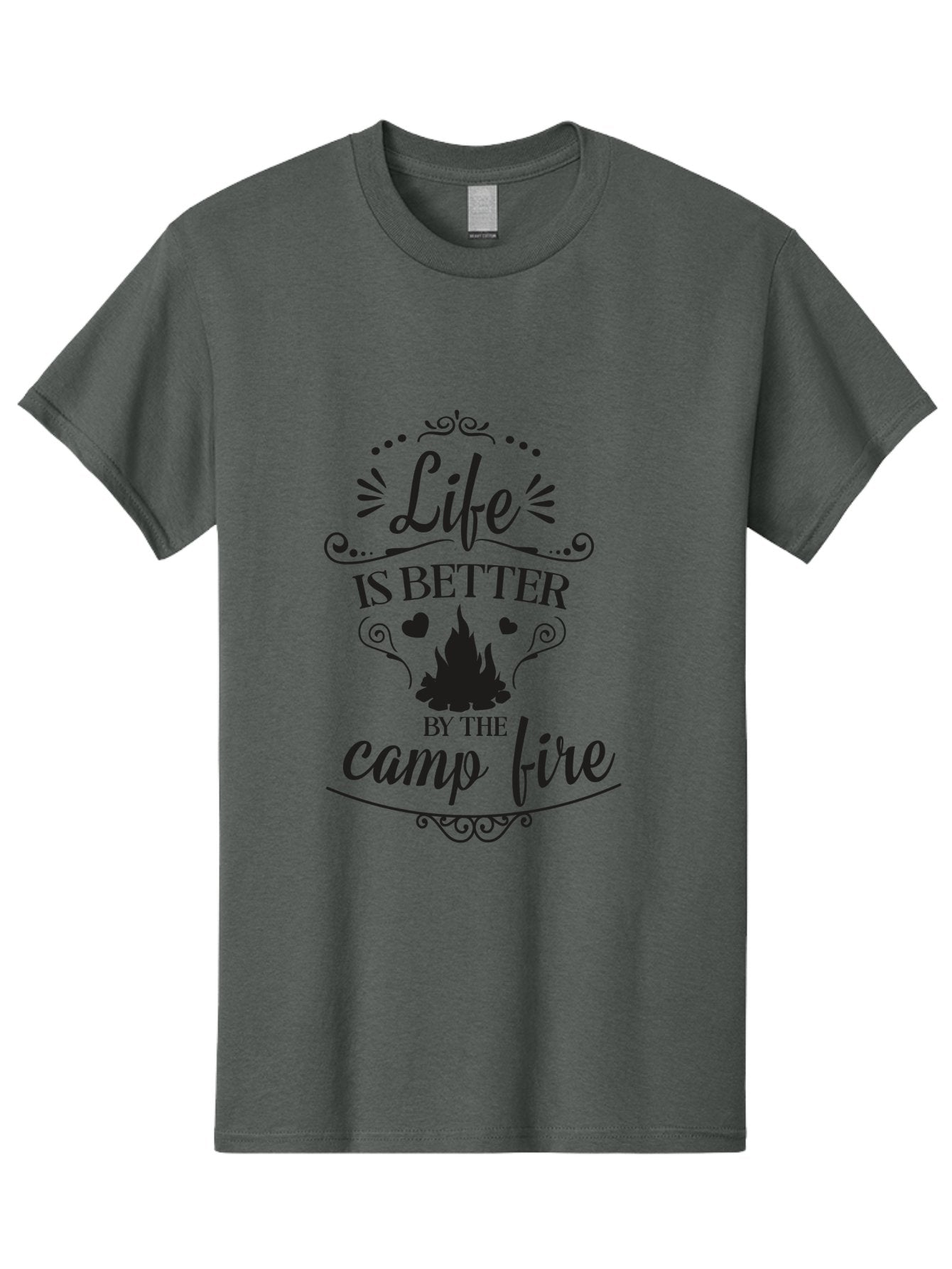 Life-Is-Better-By-The-Camp-Fire Men'S Graphic Tee, 100% Cotton, Comfortable Casual Summer Wear, Machine Washable, Camping Quotes, Campfire Inspiration, Outdoor Adventure, Nature Lovers, Wilderness Exploration, Camping Life, Aac944
