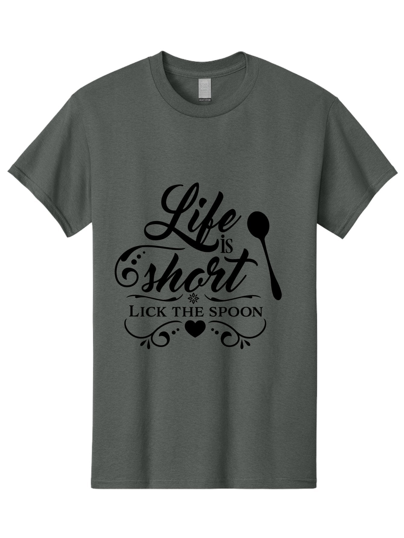 Life-Is-Short-Lick-The-Spoon Men'S Graphic Tee, 100% Cotton, Comfortable Casual Summer Wear, Machine Washable, Life Is Short, Lick The Spoon, Inspirational Quotes, Kitchen Utensils, Cooking Quotes, Foodie Sayings, Spoon, Heart, Aac946 4