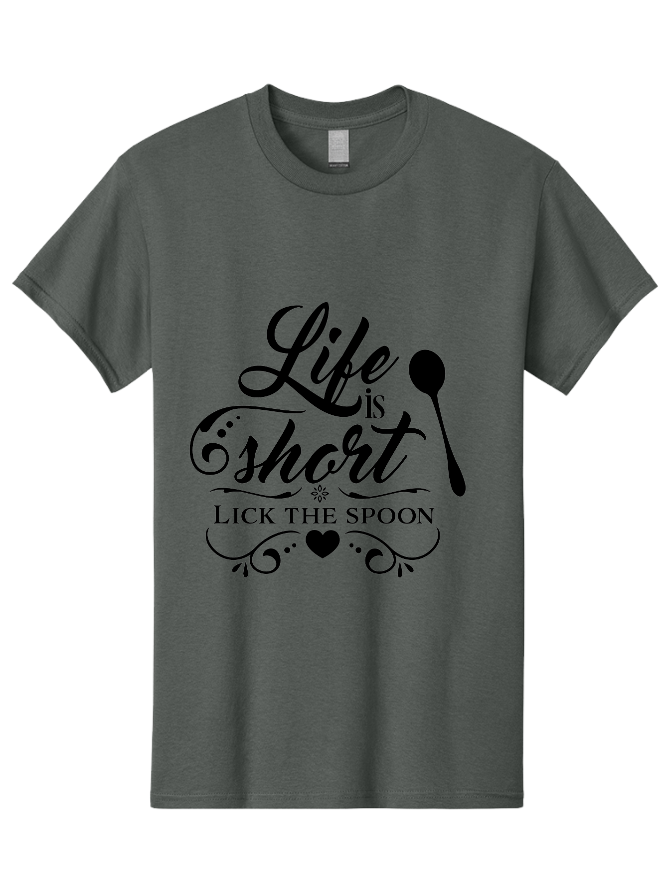 Life-Is-Short-Lick-The-Spoon Men'S Graphic Tee, 100% Cotton, Comfortable Casual Summer Wear, Machine Washable, Life Is Short, Lick The Spoon, Inspirational Quotes, Kitchen Utensils, Cooking Quotes, Foodie Sayings, Spoon, Heart, Aac946 23