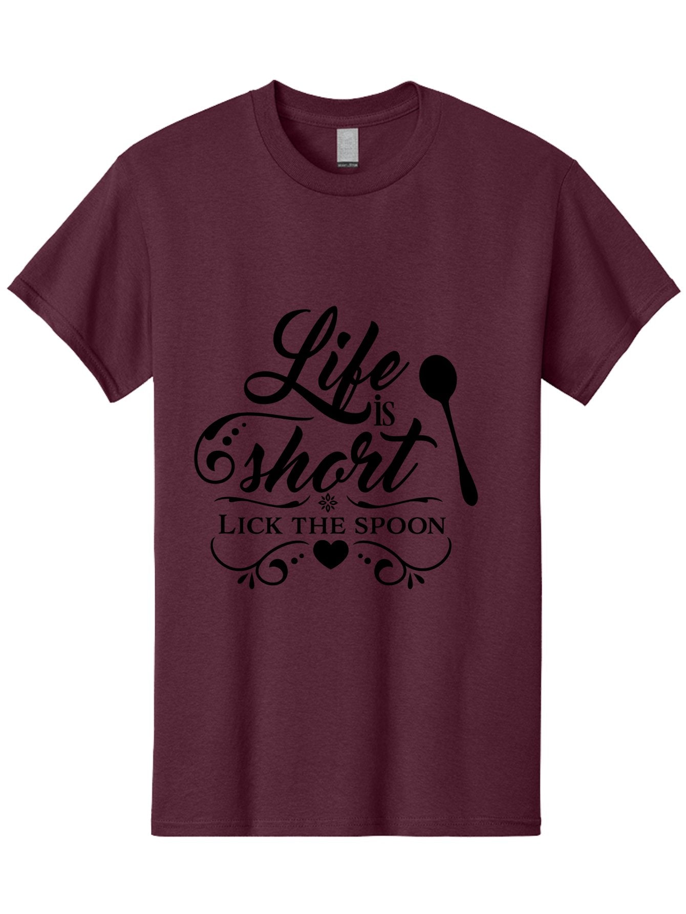 Life-Is-Short-Lick-The-Spoon Men'S Graphic Tee, 100% Cotton, Comfortable Casual Summer Wear, Machine Washable, Life Is Short, Lick The Spoon, Inspirational Quotes, Kitchen Utensils, Cooking Quotes, Foodie Sayings, Spoon, Heart, Aac946 6