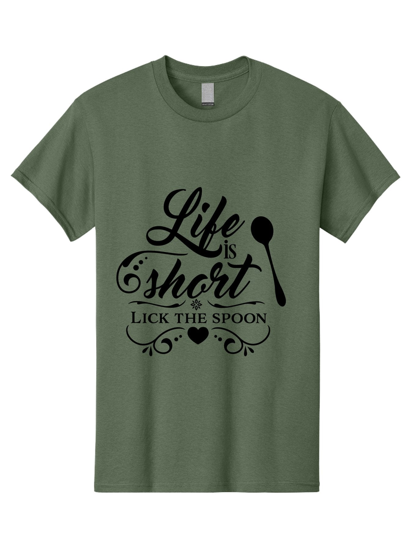 Life-Is-Short-Lick-The-Spoon Men'S Graphic Tee, 100% Cotton, Comfortable Casual Summer Wear, Machine Washable, Life Is Short, Lick The Spoon, Inspirational Quotes, Kitchen Utensils, Cooking Quotes, Foodie Sayings, Spoon, Heart, Aac946 12