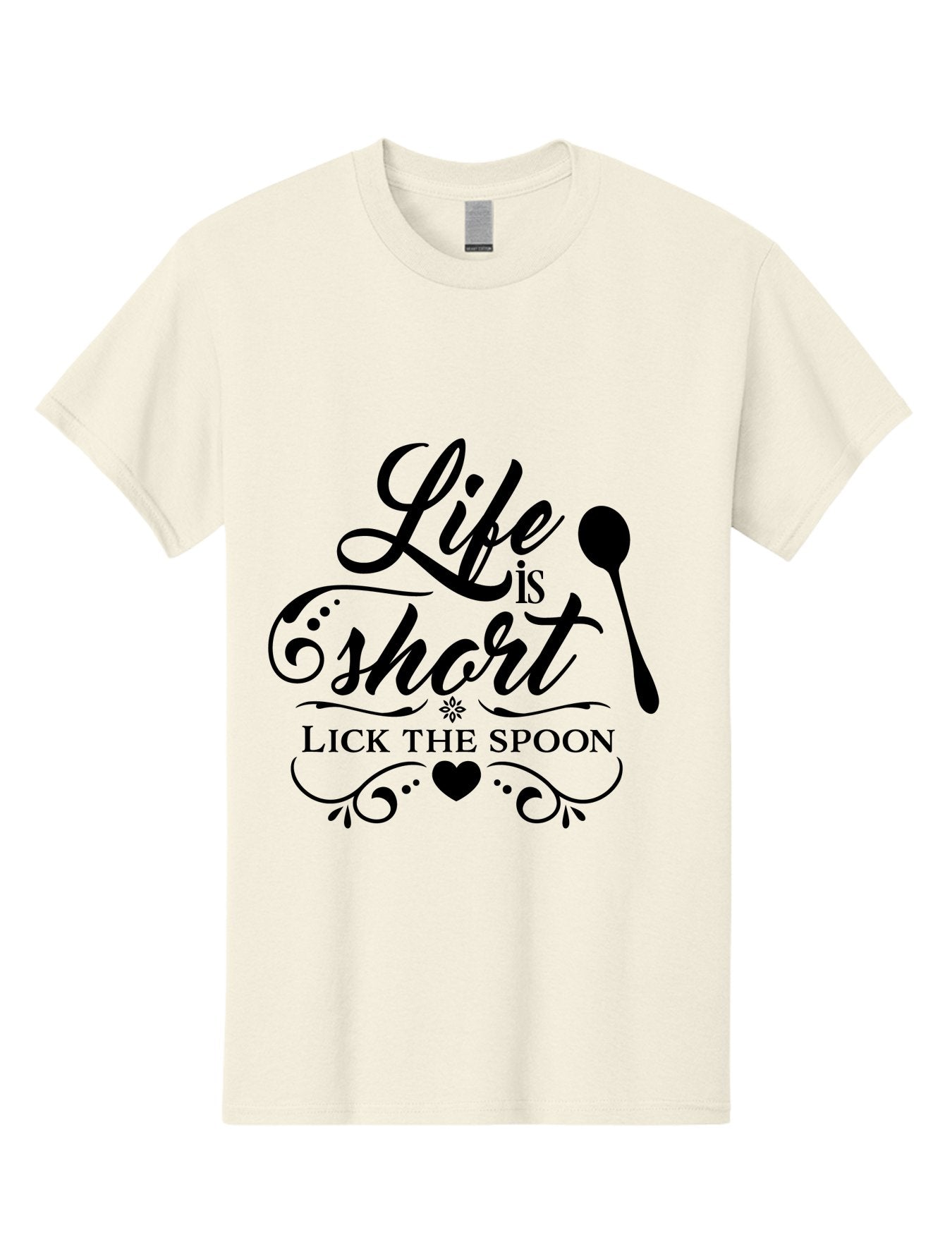 Life-Is-Short-Lick-The-Spoon Men'S Graphic Tee, 100% Cotton, Comfortable Casual Summer Wear, Machine Washable, Life Is Short, Lick The Spoon, Inspirational Quotes, Kitchen Utensils, Cooking Quotes, Foodie Sayings, Spoon, Heart, Aac946 7