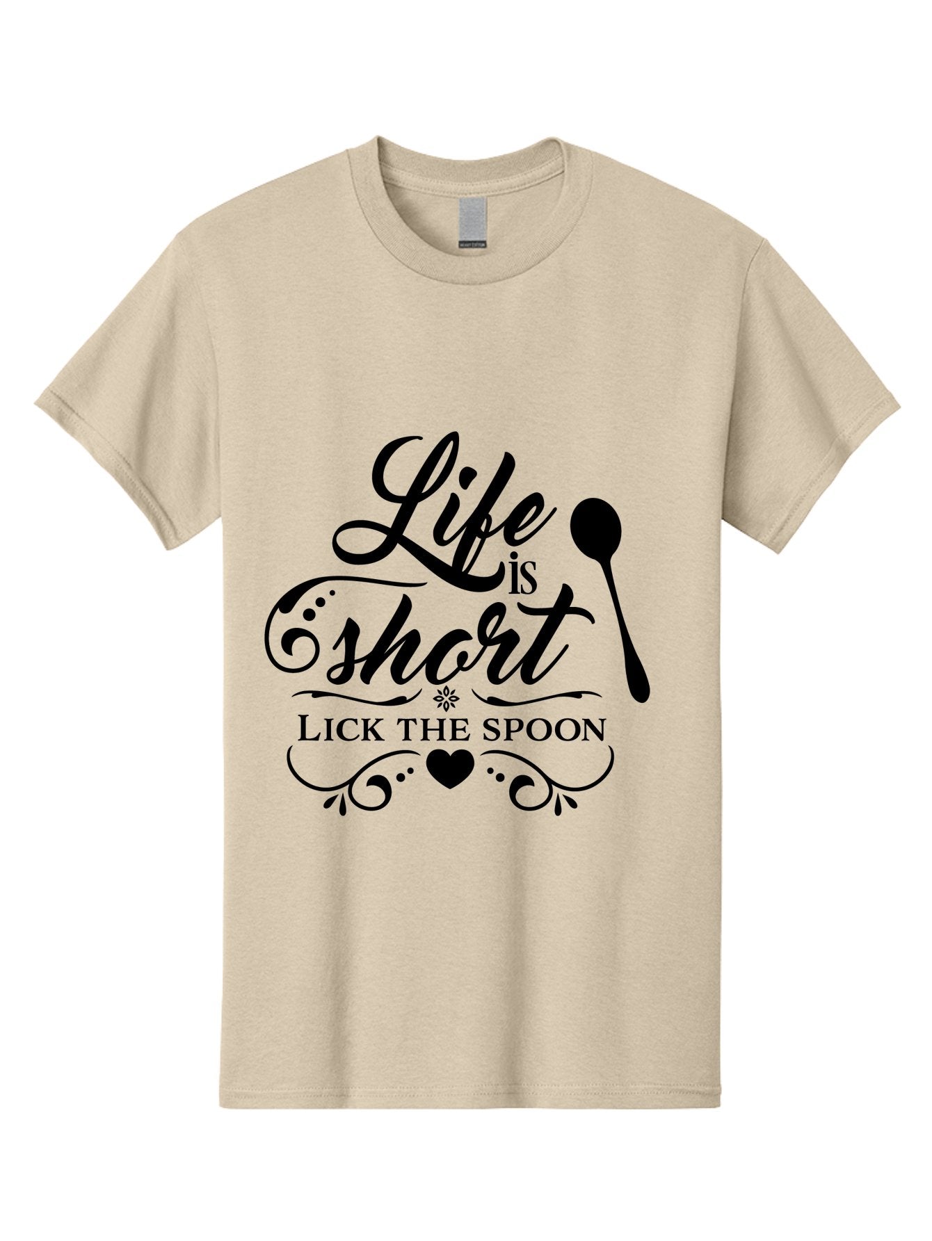 Life-Is-Short-Lick-The-Spoon Men'S Graphic Tee, 100% Cotton, Comfortable Casual Summer Wear, Machine Washable, Life Is Short, Lick The Spoon, Inspirational Quotes, Kitchen Utensils, Cooking Quotes, Foodie Sayings, Spoon, Heart, Aac946 15