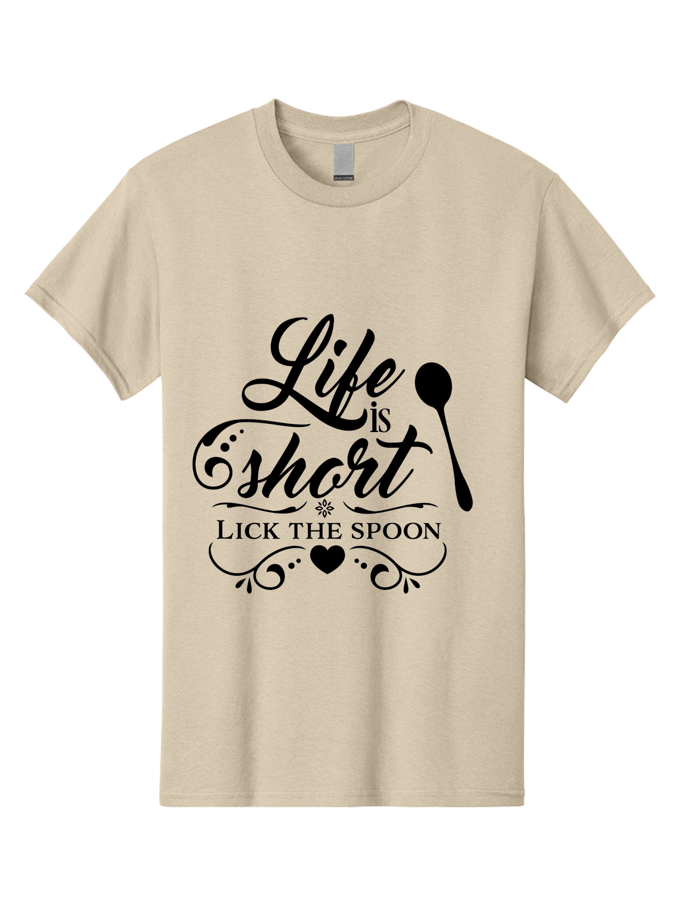 Life-Is-Short-Lick-The-Spoon Men'S Graphic Tee, 100% Cotton, Comfortable Casual Summer Wear, Machine Washable, Life Is Short, Lick The Spoon, Inspirational Quotes, Kitchen Utensils, Cooking Quotes, Foodie Sayings, Spoon, Heart, Aac946