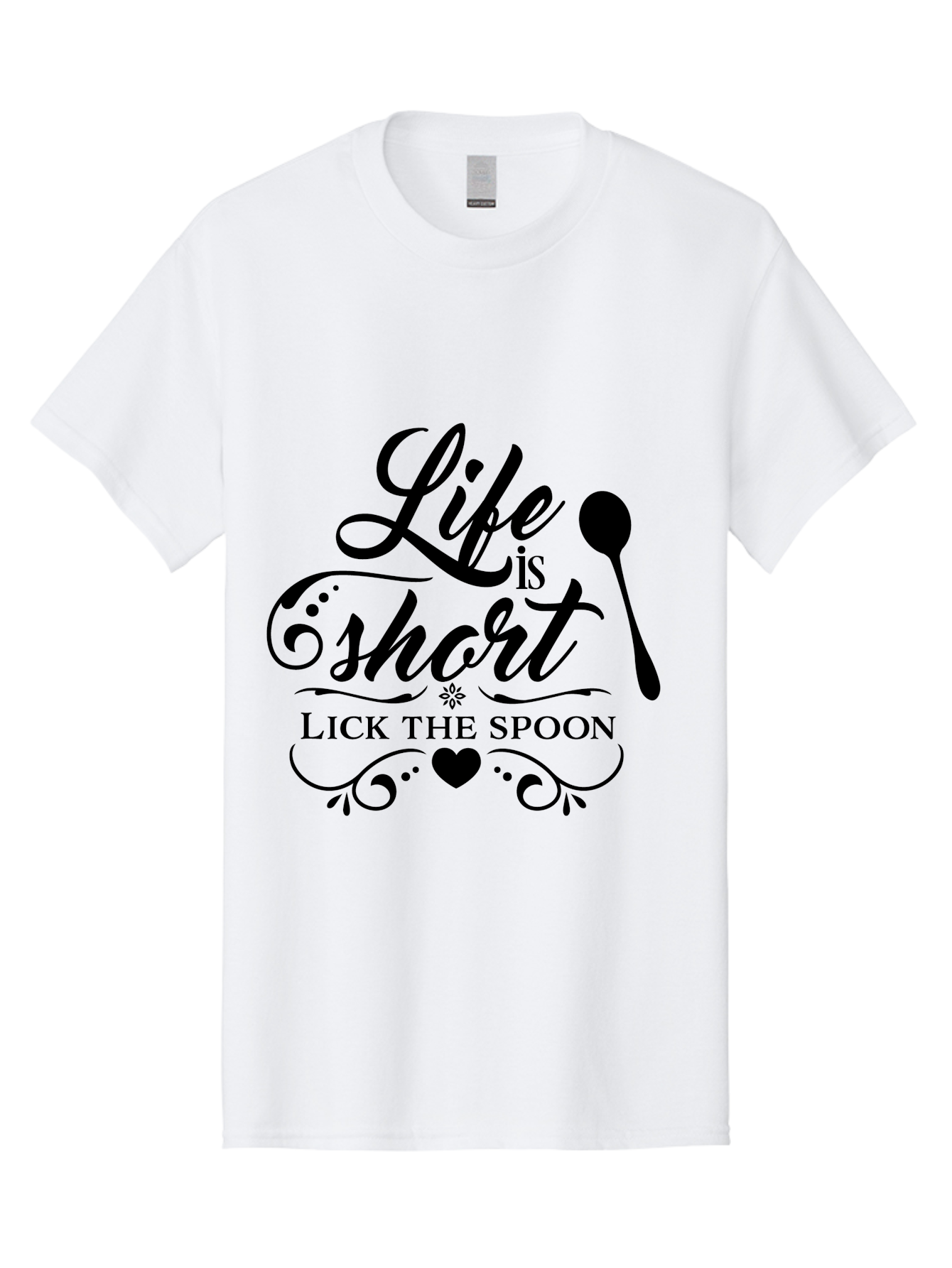 Life-Is-Short-Lick-The-Spoon Men'S Graphic Tee, 100% Cotton, Comfortable Casual Summer Wear, Machine Washable, Life Is Short, Lick The Spoon, Inspirational Quotes, Kitchen Utensils, Cooking Quotes, Foodie Sayings, Spoon, Heart, Aac946 7