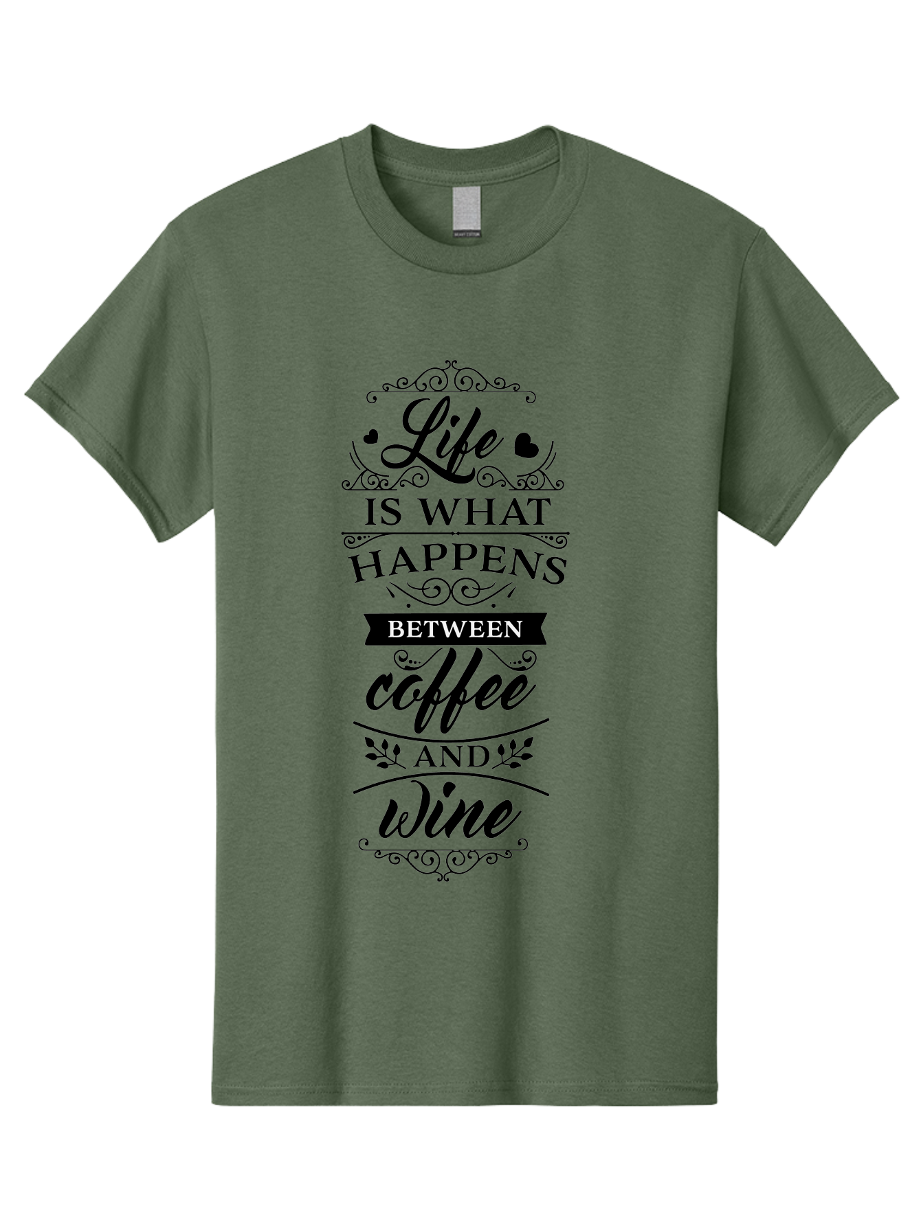 Life-Is-What-Happens-Between-Coffee-And-Wine Men'S Graphic Tee, 100% Cotton, Comfortable Casual Summer Wear, Machine Washable, Coffee And Wine Quote, Life Is What Happens Between Coffee And Wine, Typography Art, Inspirational Quotes, Aac949 19