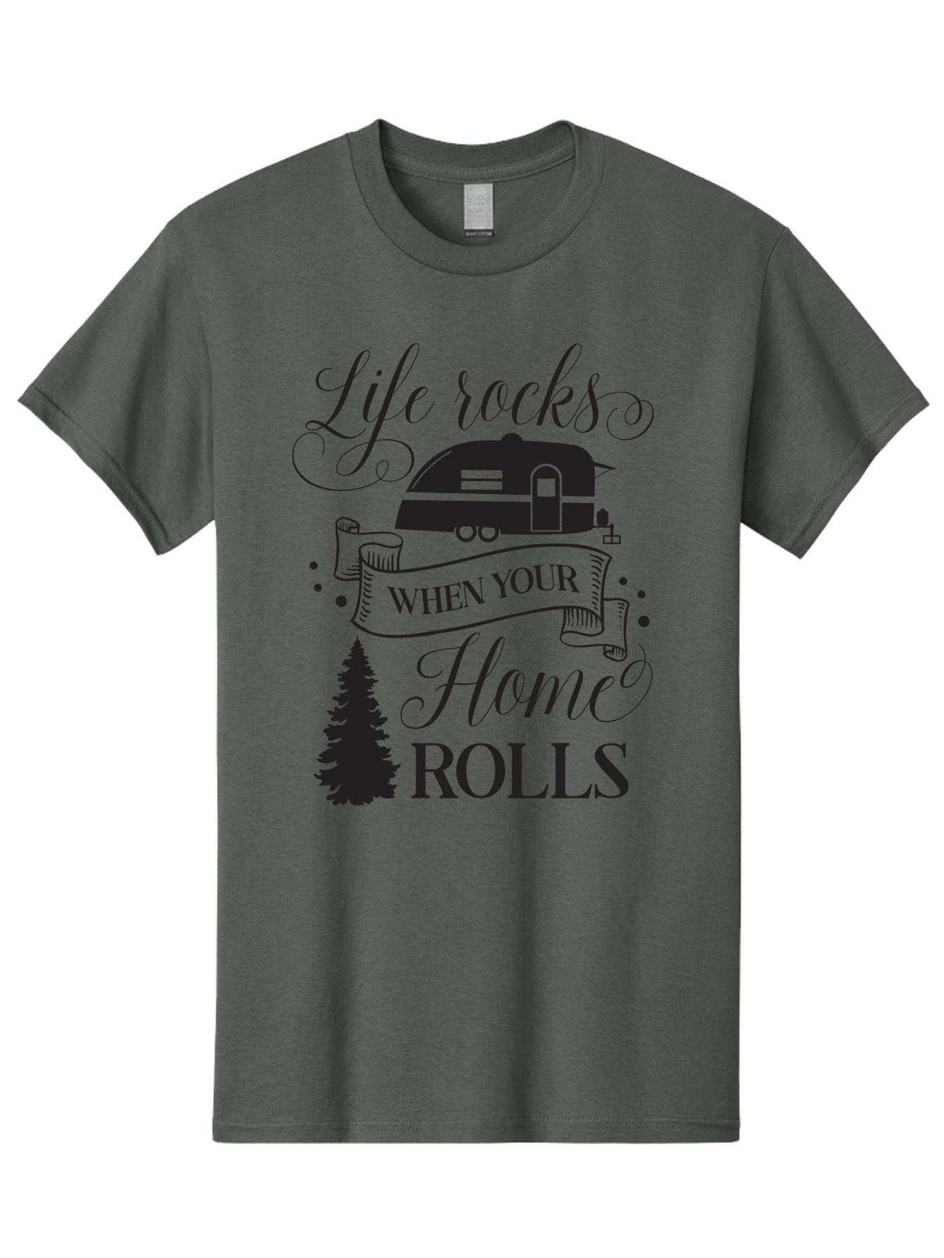 Life-Rocks-When-Your-Home-Rolls Men'S Graphic Tee, 100% Cotton, Comfortable Casual Summer Wear, Machine Washable, Camper Trailer, Camping Life, Adventure, Outdoor Lifestyle, Travel Trailer, Freedom, Wanderlust, Road Trip, Camping Quote Aac950 11