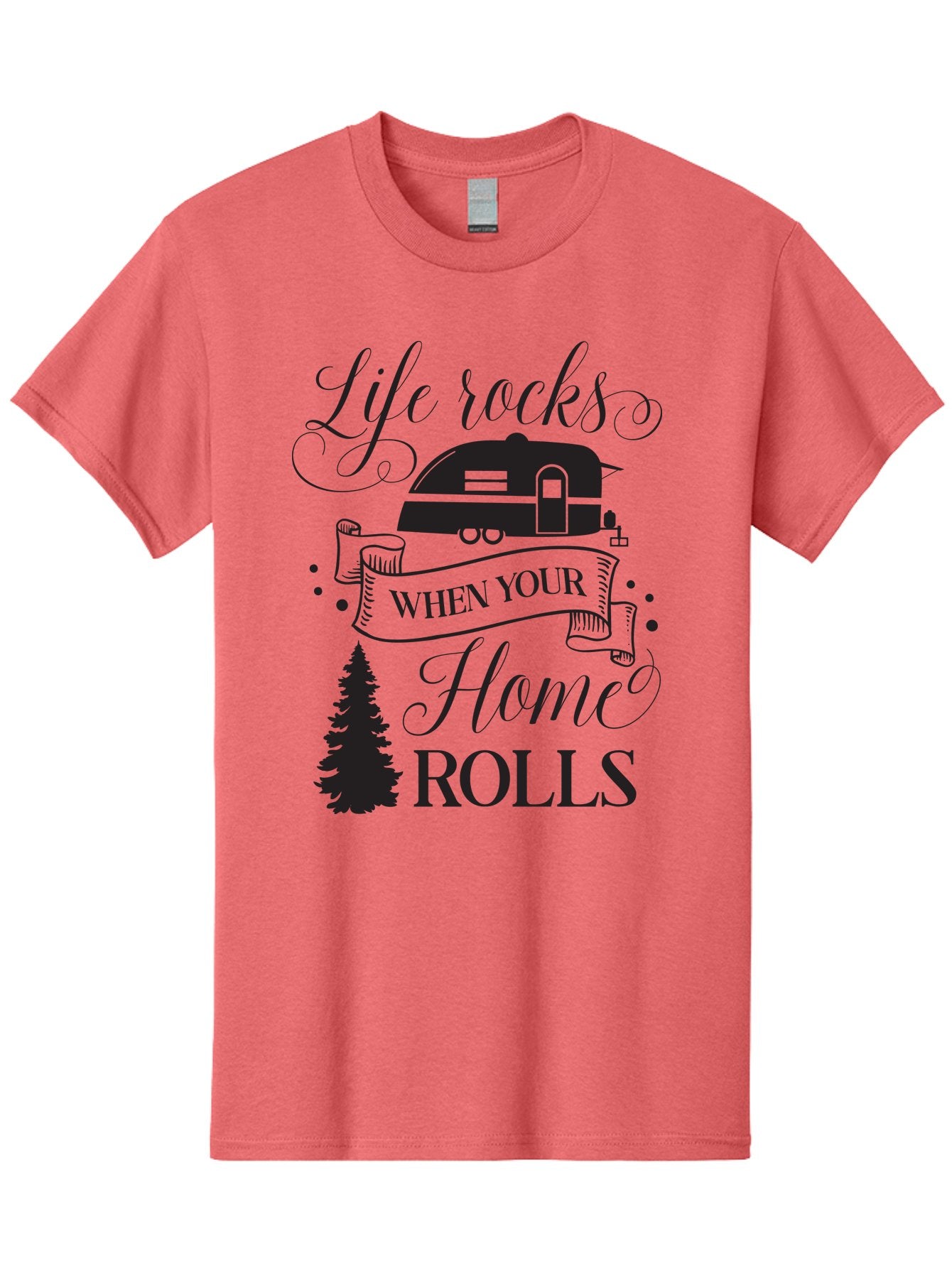 Life-Rocks-When-Your-Home-Rolls Men'S Graphic Tee, 100% Cotton, Comfortable Casual Summer Wear, Machine Washable, Camper Trailer, Camping Life, Adventure, Outdoor Lifestyle, Travel Trailer, Freedom, Wanderlust, Road Trip, Camping Quote Aac950 10