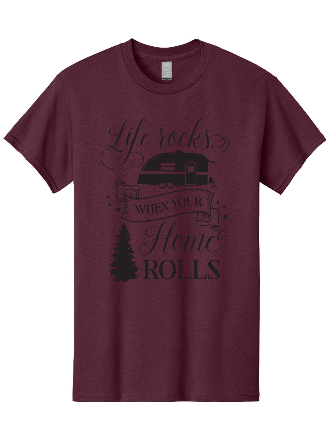 Life-Rocks-When-Your-Home-Rolls Men'S Graphic Tee, 100% Cotton, Comfortable Casual Summer Wear, Machine Washable, Camper Trailer, Camping Life, Adventure, Outdoor Lifestyle, Travel Trailer, Freedom, Wanderlust, Road Trip, Camping Quote Aac950 3