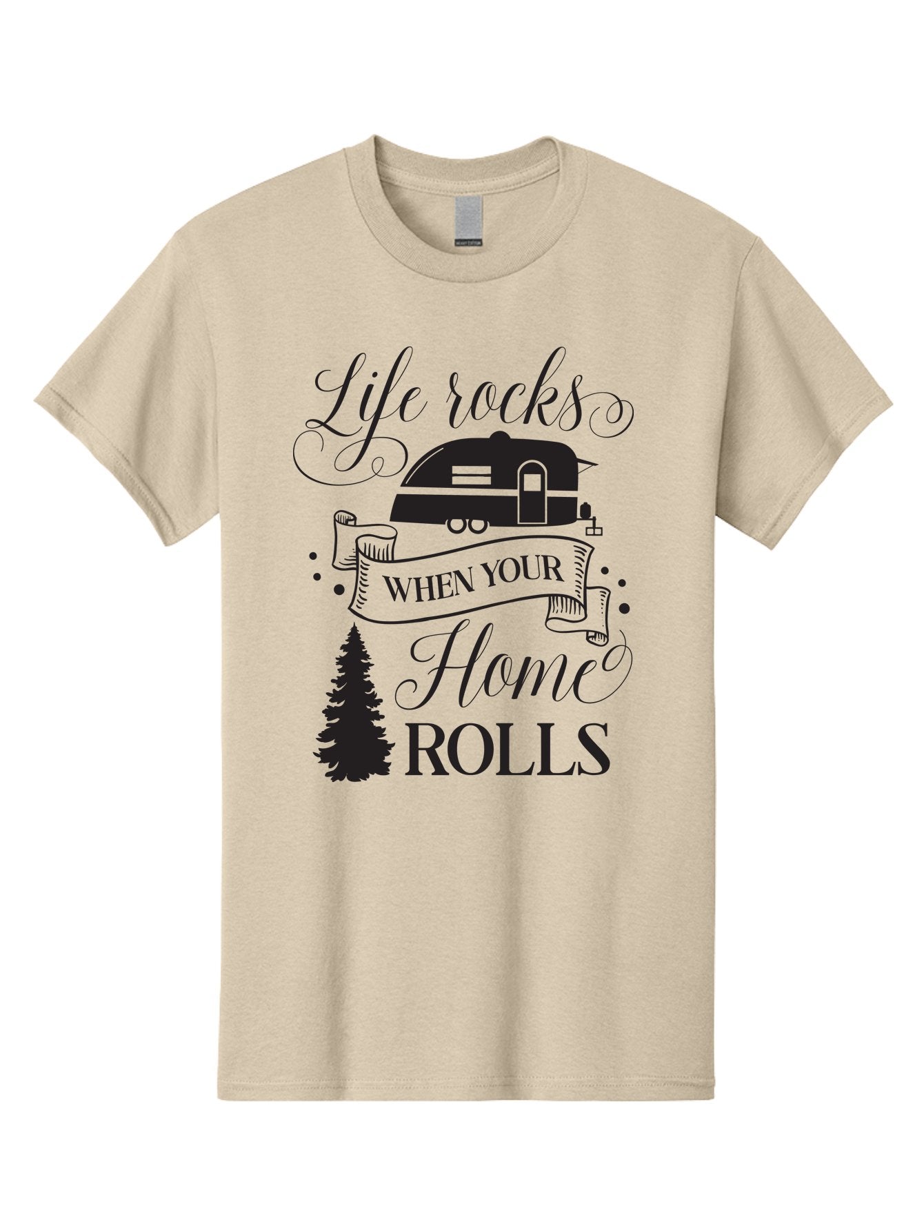 Life-Rocks-When-Your-Home-Rolls Men'S Graphic Tee, 100% Cotton, Comfortable Casual Summer Wear, Machine Washable, Camper Trailer, Camping Life, Adventure, Outdoor Lifestyle, Travel Trailer, Freedom, Wanderlust, Road Trip, Camping Quote Aac950 9
