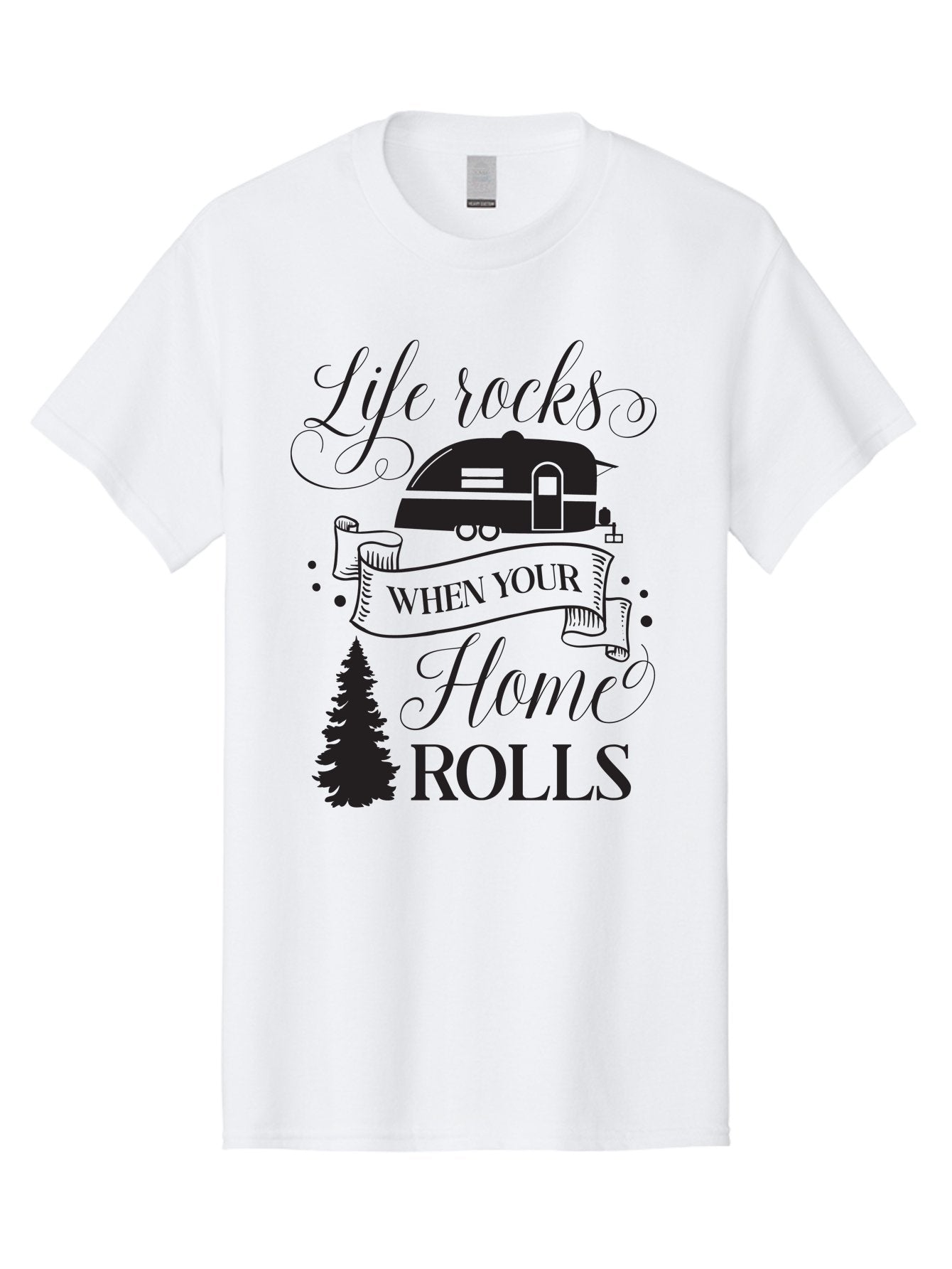 Life-Rocks-When-Your-Home-Rolls Men'S Graphic Tee, 100% Cotton, Comfortable Casual Summer Wear, Machine Washable, Camper Trailer, Camping Life, Adventure, Outdoor Lifestyle, Travel Trailer, Freedom, Wanderlust, Road Trip, Camping Quote Aac950 12