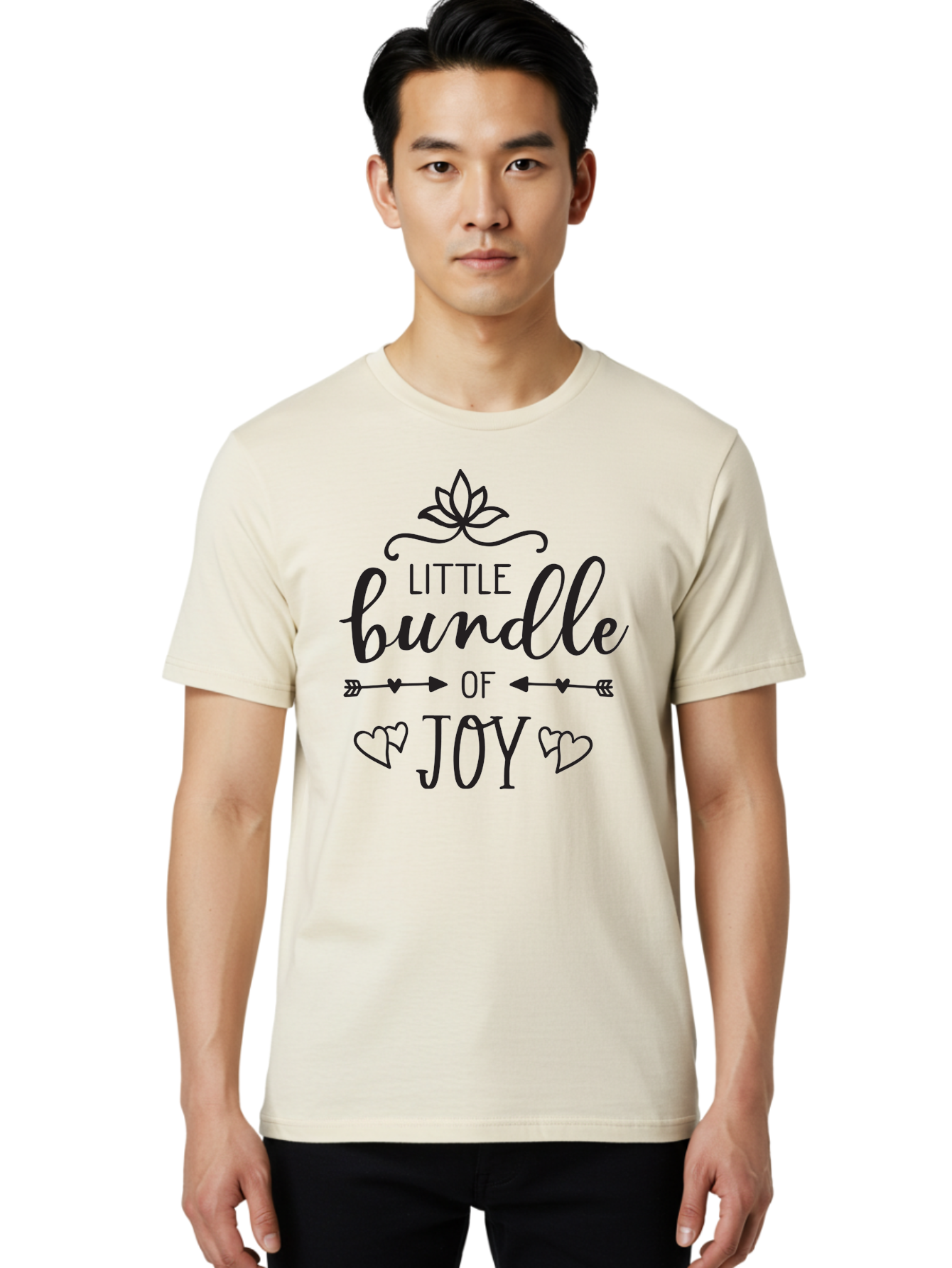 Little-Bundle-Of-Joy Men'S Graphic Tee, 100% Cotton, Comfortable Casual Summer Wear, Machine Washable, New Baby Announcement, Joyful Sentiment, Cute Typography, Baby'S Arrival, Decorative Elements, Hearts, Arrows, Minimalist Design, Aac952 22
