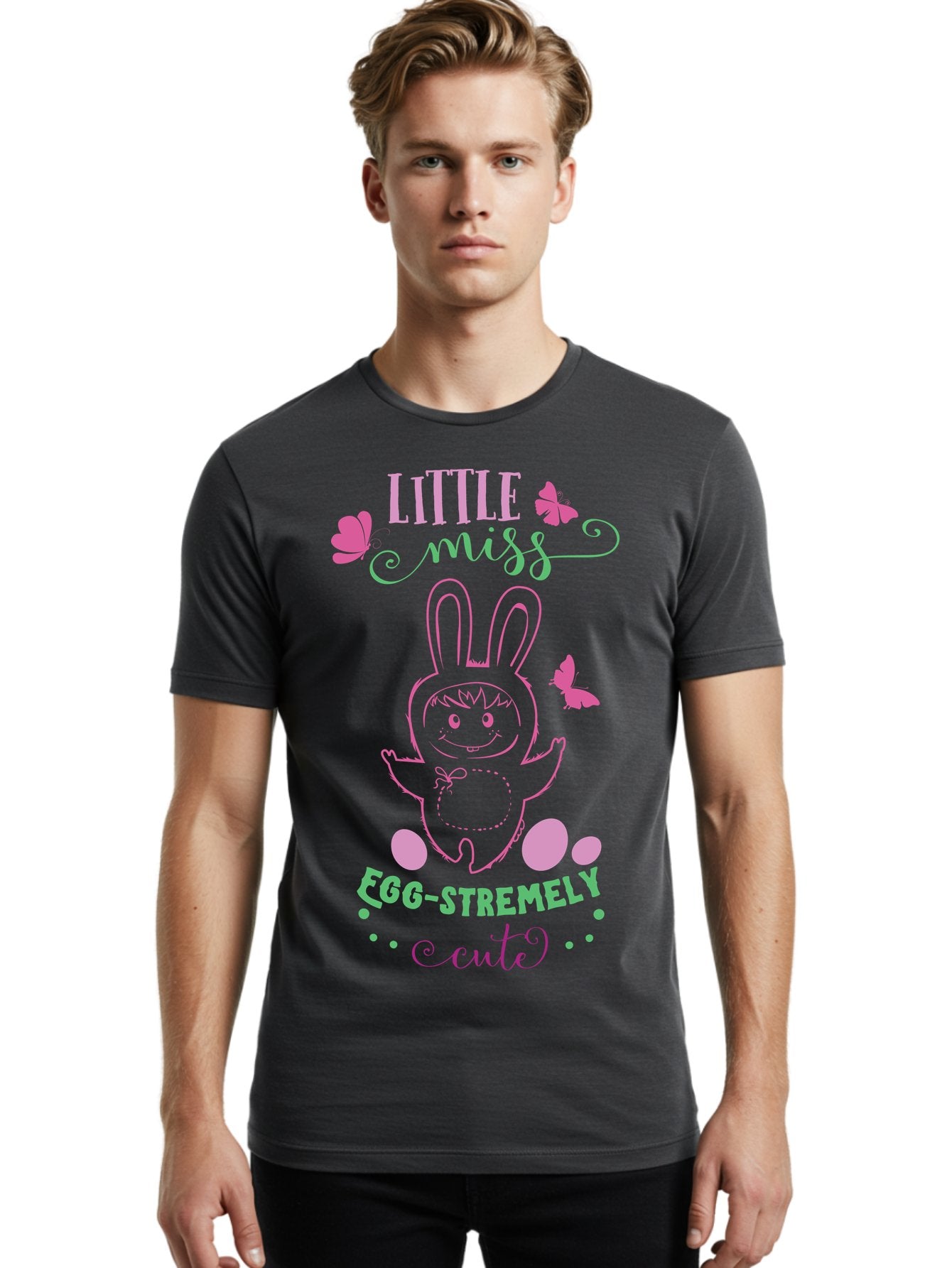Little-Egg-Stra-Cute Men'S Graphic Tee, 100% Cotton, Comfortable Casual Summer Wear, Machine Washable, Easter Bunny, Cute Cartoon Character, Eggs-Travagant Design, Easter Eggs, Pastel Colors, Whimsical Illustration, Bunny Love, Spring Theme, Aac953 24