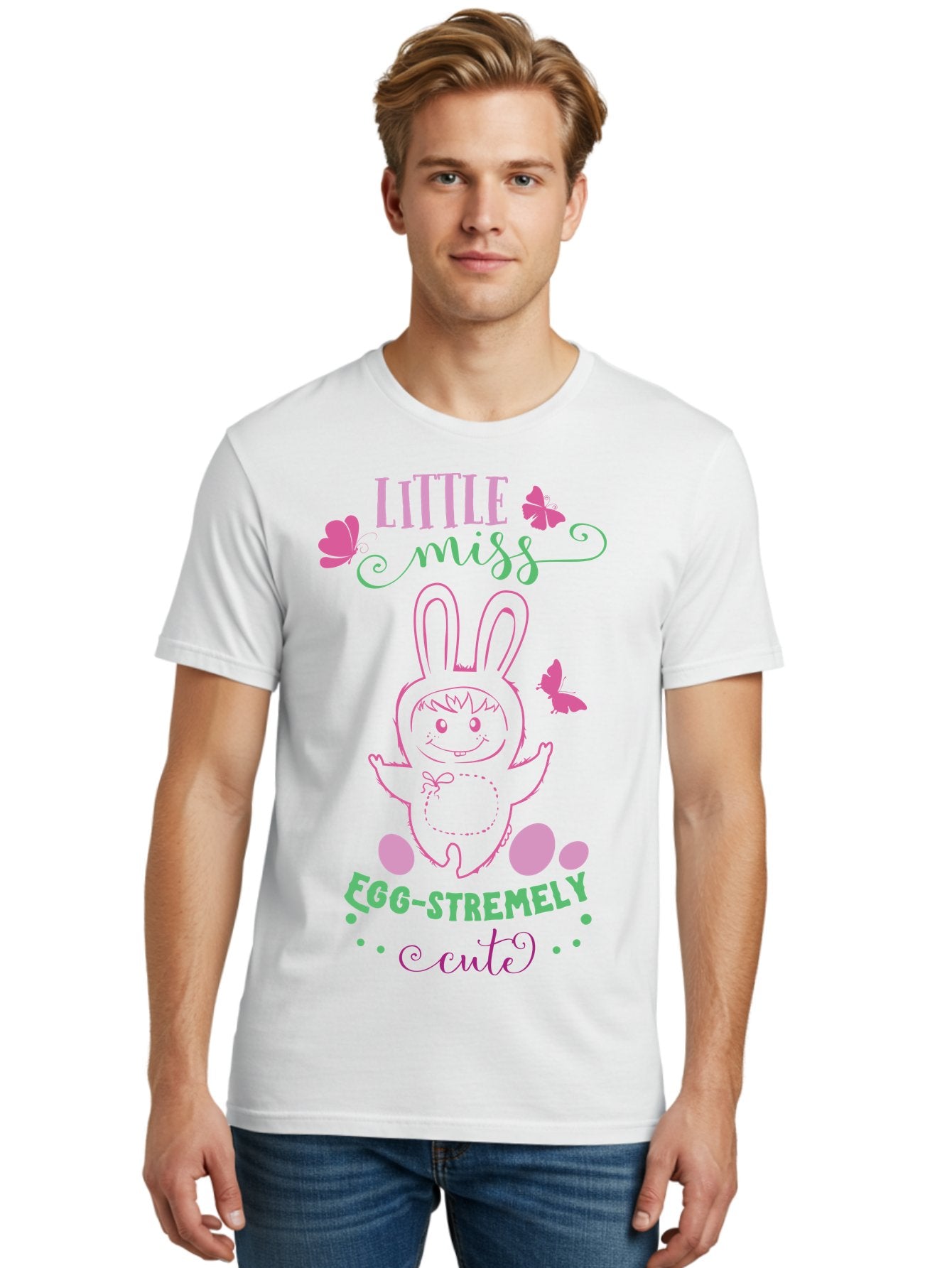 Little-Egg-Stra-Cute Men'S Graphic Tee, 100% Cotton, Comfortable Casual Summer Wear, Machine Washable, Easter Bunny, Cute Cartoon Character, Eggs-Travagant Design, Easter Eggs, Pastel Colors, Whimsical Illustration, Bunny Love, Spring Theme, Aac953 17