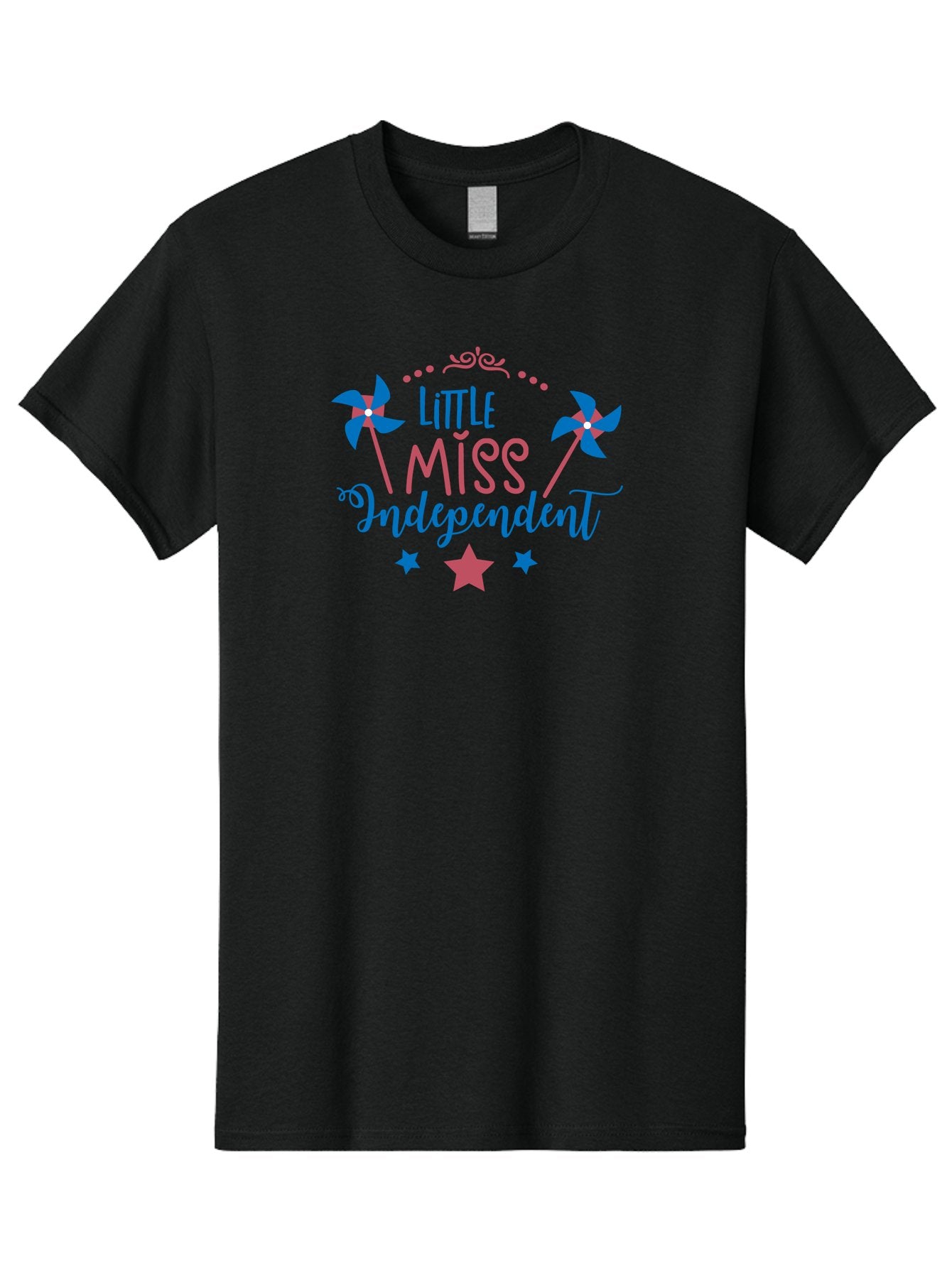 Little-Miss-Independent Men'S Graphic Tee, 100% Cotton, Comfortable Casual Summer Wear, Machine Washable, 4Th Of July, Independence Day, Little Miss Independent, Pinwheels, Stars, Patriotic Theme, Kids Design, Pink And Blue Colors, Aac957