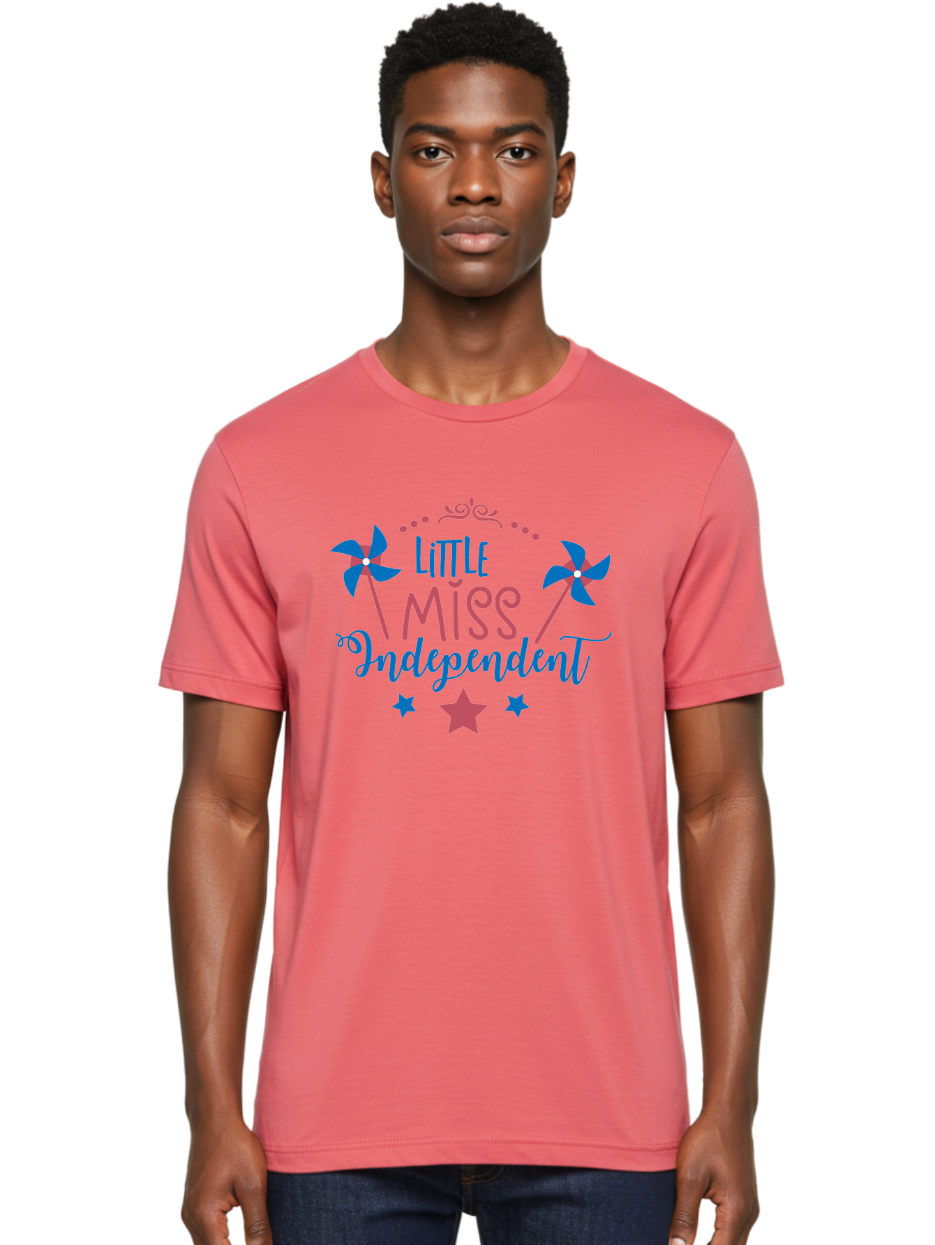 Little-Miss-Independent Men'S Graphic Tee, 100% Cotton, Comfortable Casual Summer Wear, Machine Washable, 4Th Of July, Independence Day, Little Miss Independent, Pinwheels, Stars, Patriotic Theme, Kids Design, Pink And Blue Colors, Aac957 4